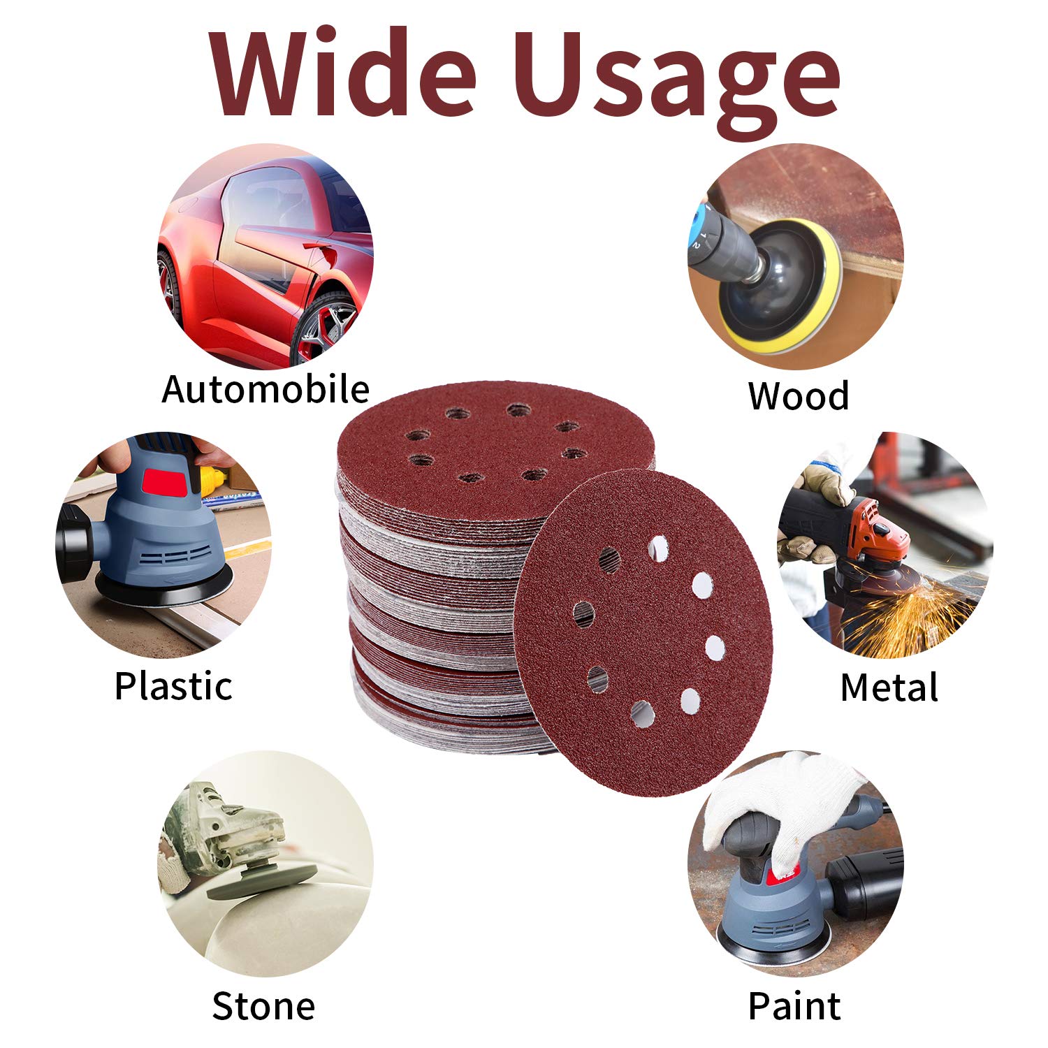 200PCS 5 Inch Hook and Loop Sanding Discs - Assorted Grits (40/60/80/100/120/180/240/320/400/600) for Random Orbital Sanders - Perfect for Woodworking, Metal Polishing & DIY Projects