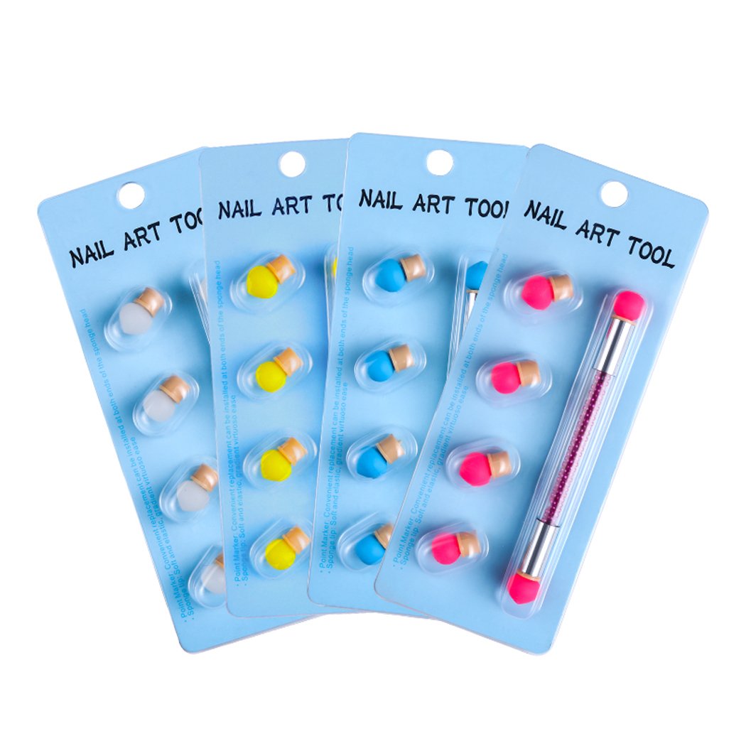 Silicone Nail Brush Set - 4 Dual-Tip Heads for Ombre & Dotting Art | Pink & Blue | Perfect for DIY Manicures & Nail Art Designs