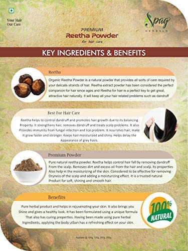 Premium Organic Reetha Powder for Hair Growth & Scalp Care - 100% Natural Soapnut Powder for Shiny, Strong Hair - 120g for DIY Hair Masks, Shampoos & Natural Cleansing