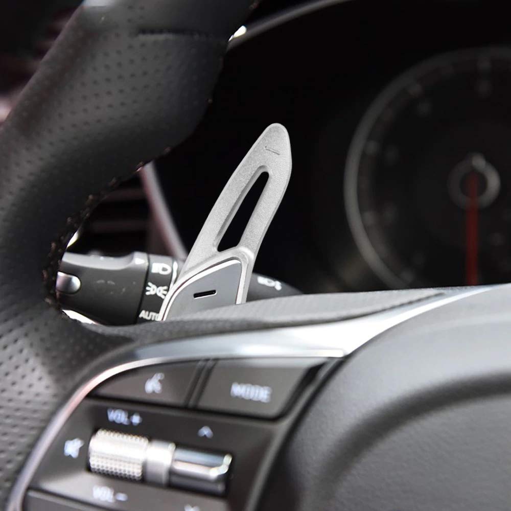 SANRILY CNC Billet Aluminum Steering Wheel Paddle Shifter Extensions for 2018-2023 Hyundai Genesis G70 - Silver Metal Racing Accessories | Enhanced Driving Experience & Interior Upgrade