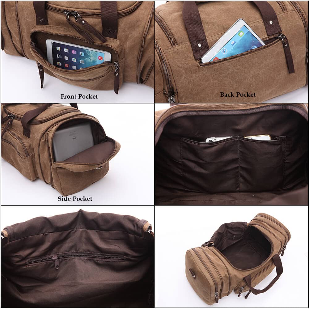 Large Canvas Duffle Bag for Travel - Waterproof Weekender Overnight Carry On Bag for Men & Women (Black) - Perfect for Gym, Business Trips & Weekend Getaways