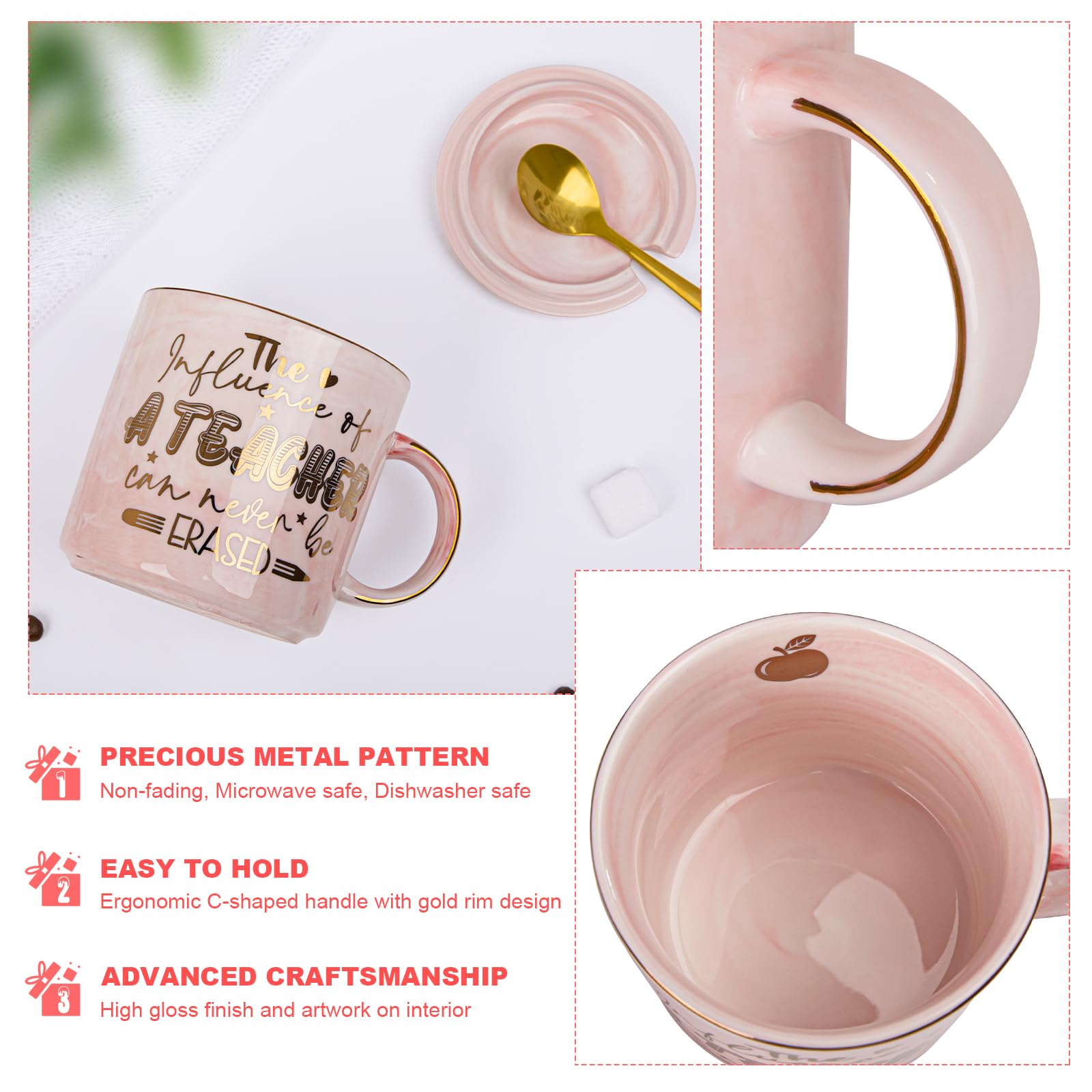 14oz Golden Pattern Marble Coffee Mug - Best Teacher Appreciation Gift for Women, Retirement, Birthday & End of Year Present - Perfect for Classroom Use, Office Decor or Home Tea Time