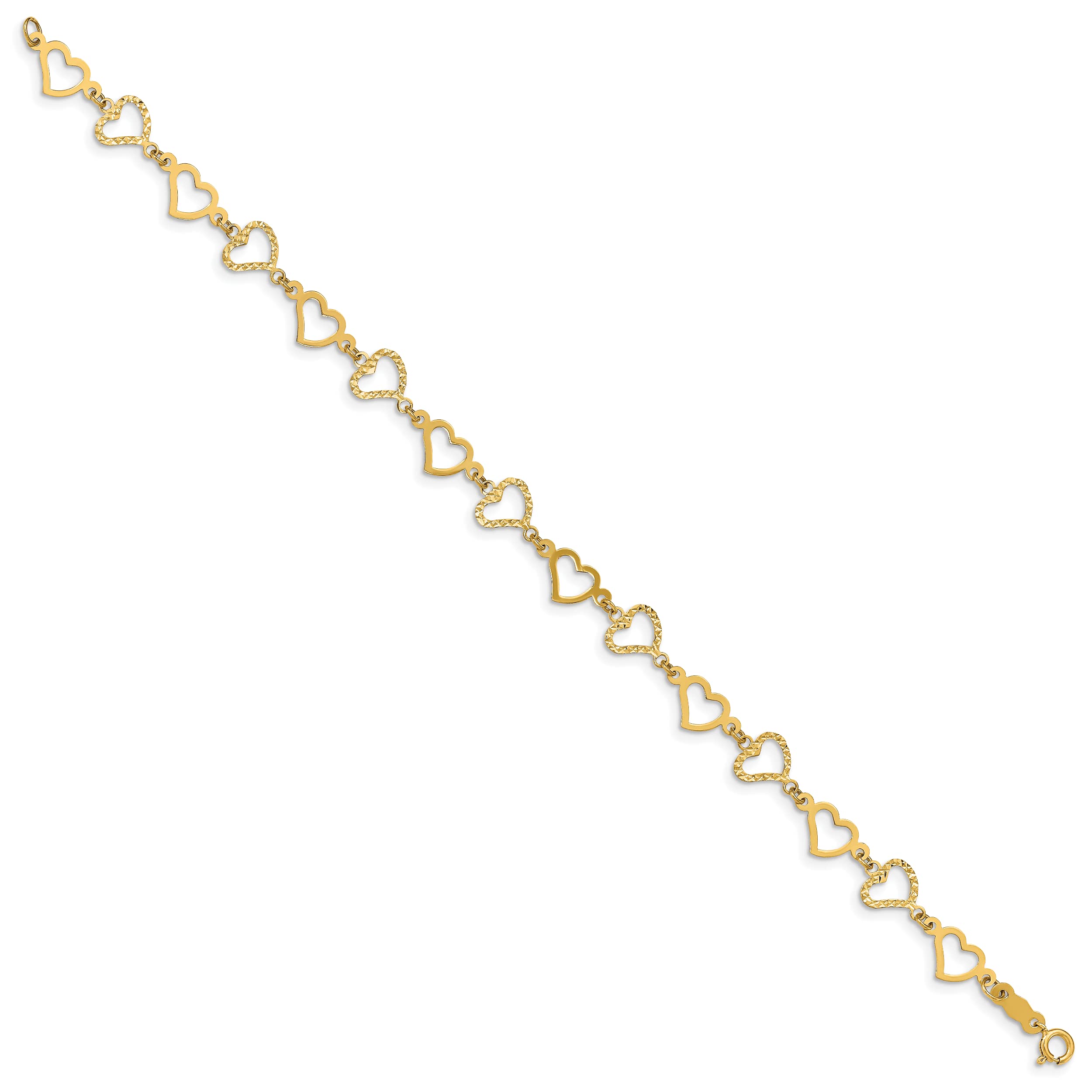 14K Yellow Gold Flat Diamond Cut Open Hearts Bracelet & Anklet - 6