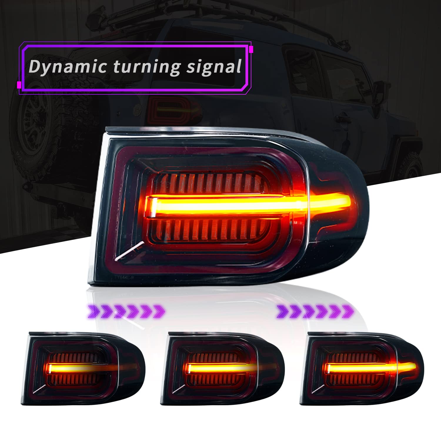 2007-2021 Toyota FJ Cruiser LED Sequential Tail Lights - Smoked Dynamic Rear Light Assembly with Plug & Play Installation (Pair) - Perfect for Off-Roading & Night Driving