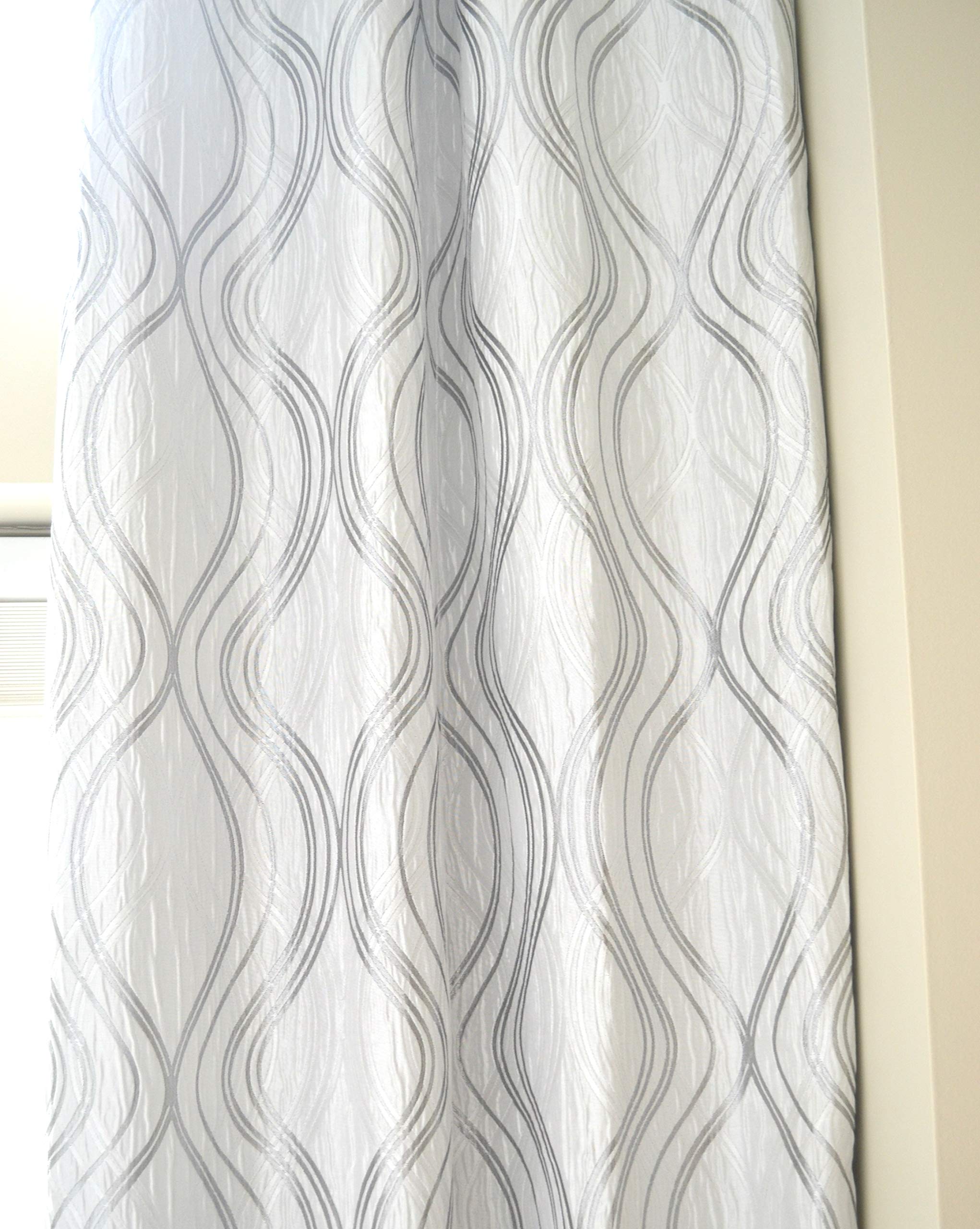 Ikiriska Extra Long Jacquard Curtains - White & Gray/Silver Pattern, Grommet Top (100
