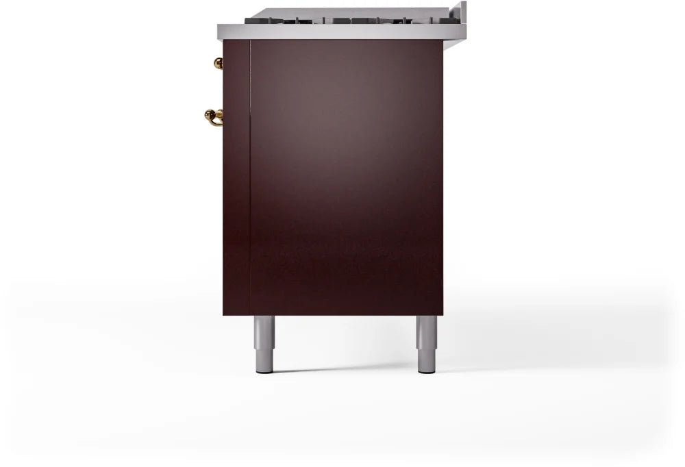 ILVE Nostalgie II 60-Inch Dual Fuel Natural Gas Range - Burgundy with Brass Trim (UP60FNMPBUG) | Professional Kitchen Stove for Home Chefs & Gourmet Cooking