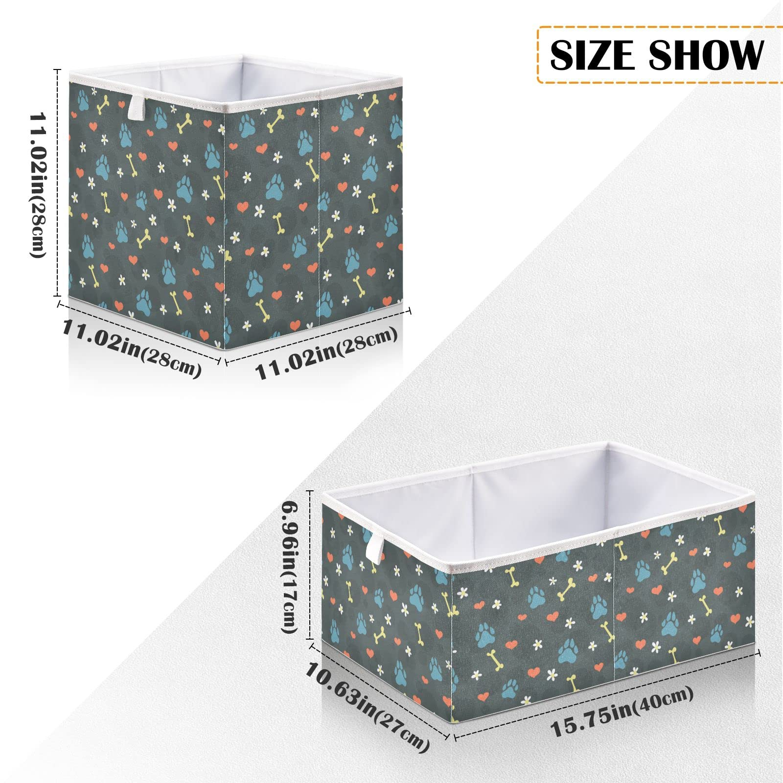 Emelivor Collapsible Pet Storage Bin with Paw Prints - Waterproof Cube Organizer for Dog Toys, Kids Clothes, Books & Nursery Items (15.75x10.63x6.96 Inches) - Perfect for Closet, Playroom & Home Organization