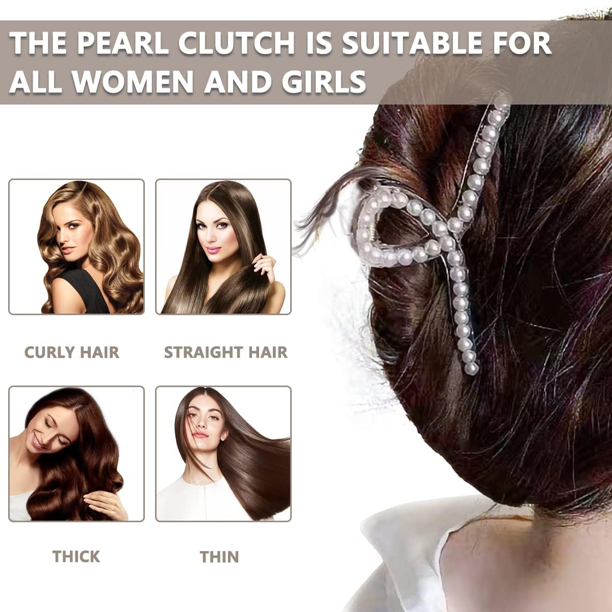 EPARTY 2 Pack Large Pearl Hair Claw Clips for Women - Strong Hold Hair Clutches & Barrettes for Long Hair, Perfect for Parties, Weddings and Everyday Styling