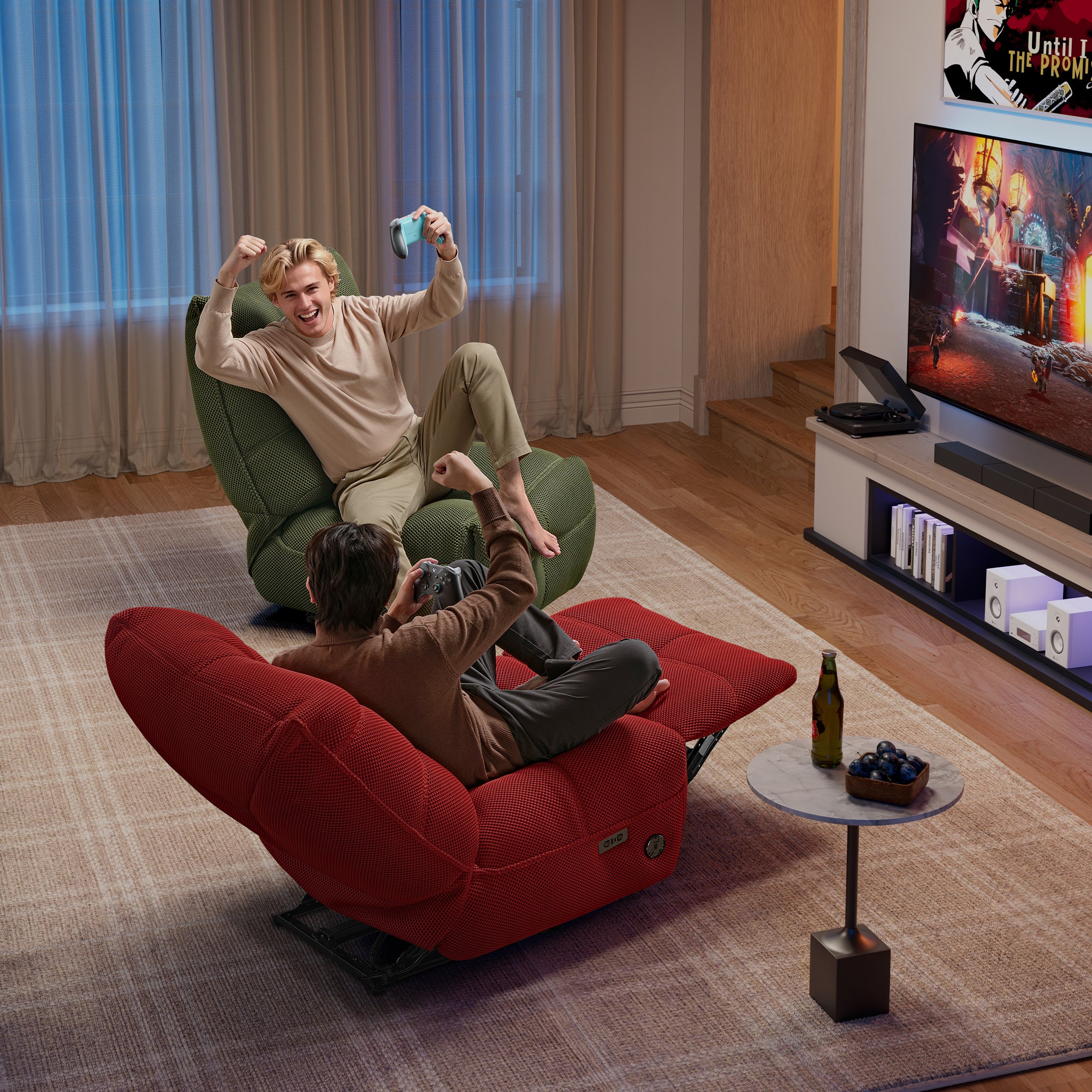 Linx Power Recliner with Wireless Charging & USB Ports - Comfortable Massage Chair for Living Room, Home Theater, and Office Relaxation