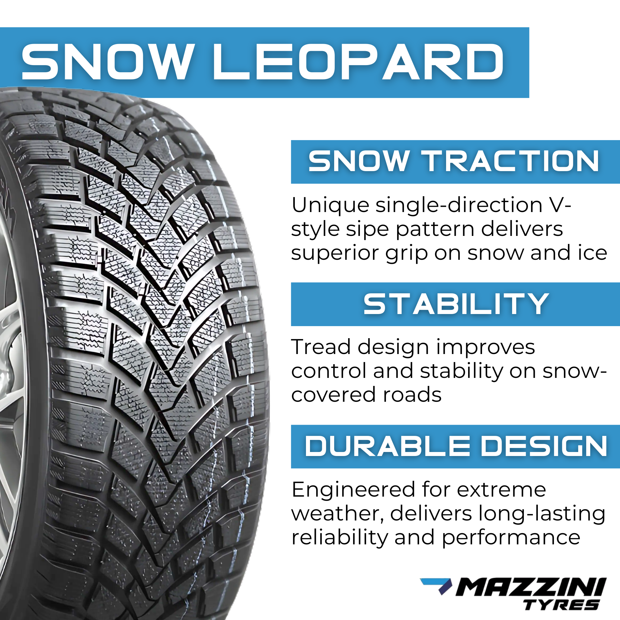 Mazzini Snow Leopard 175/70R14 84T Winter Tires - All-Season Snow Tires for Cars, SUVs & Trucks - Perfect for Snowy Roads & Winter Driving Conditions