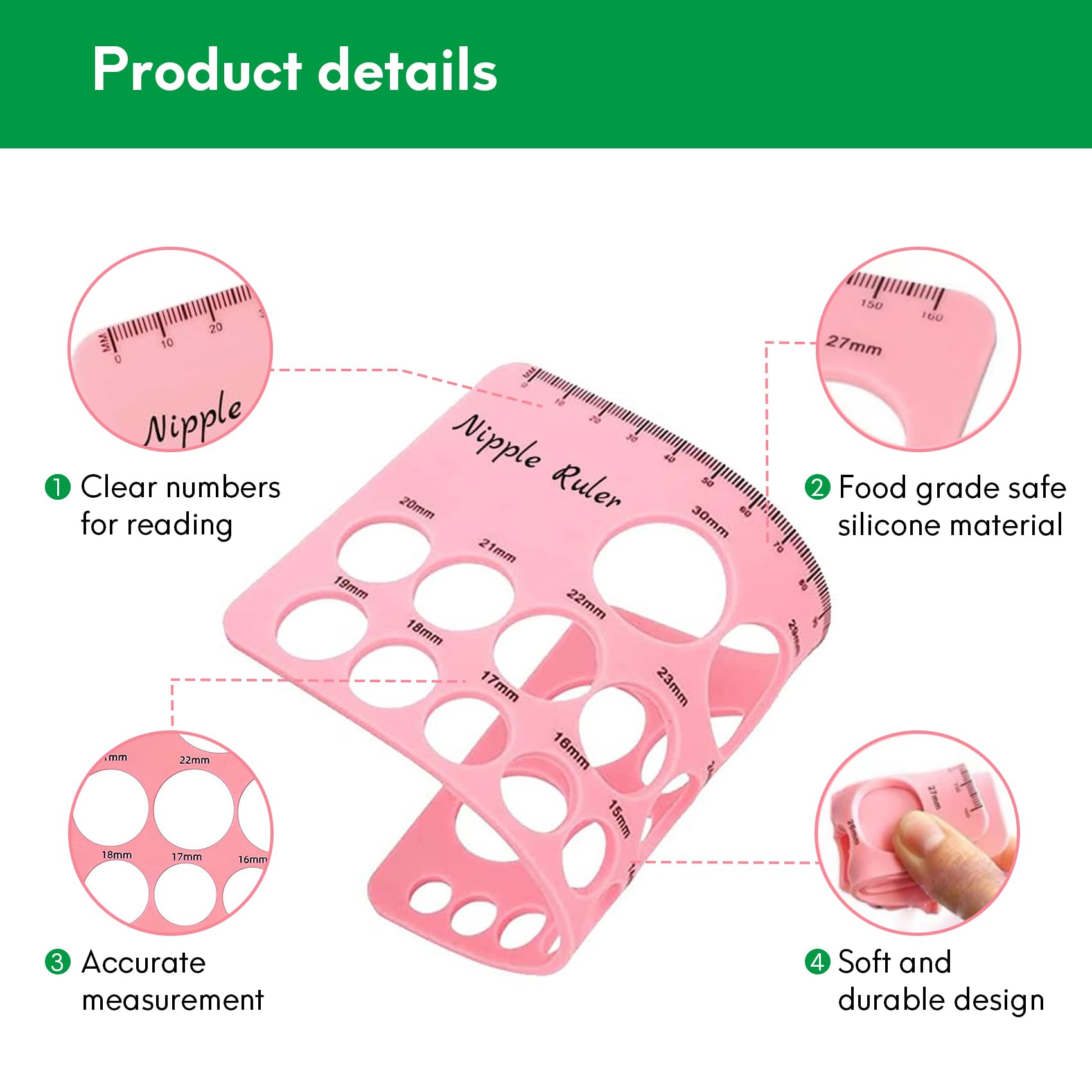 Accurate Nipple Flange Sizing Kit - Breast Pump Flange Measurement Tool with Nipple Ruler for Perfect Fit (Pink) | Essential for Comfortable Breastfeeding & Pumping Sessions