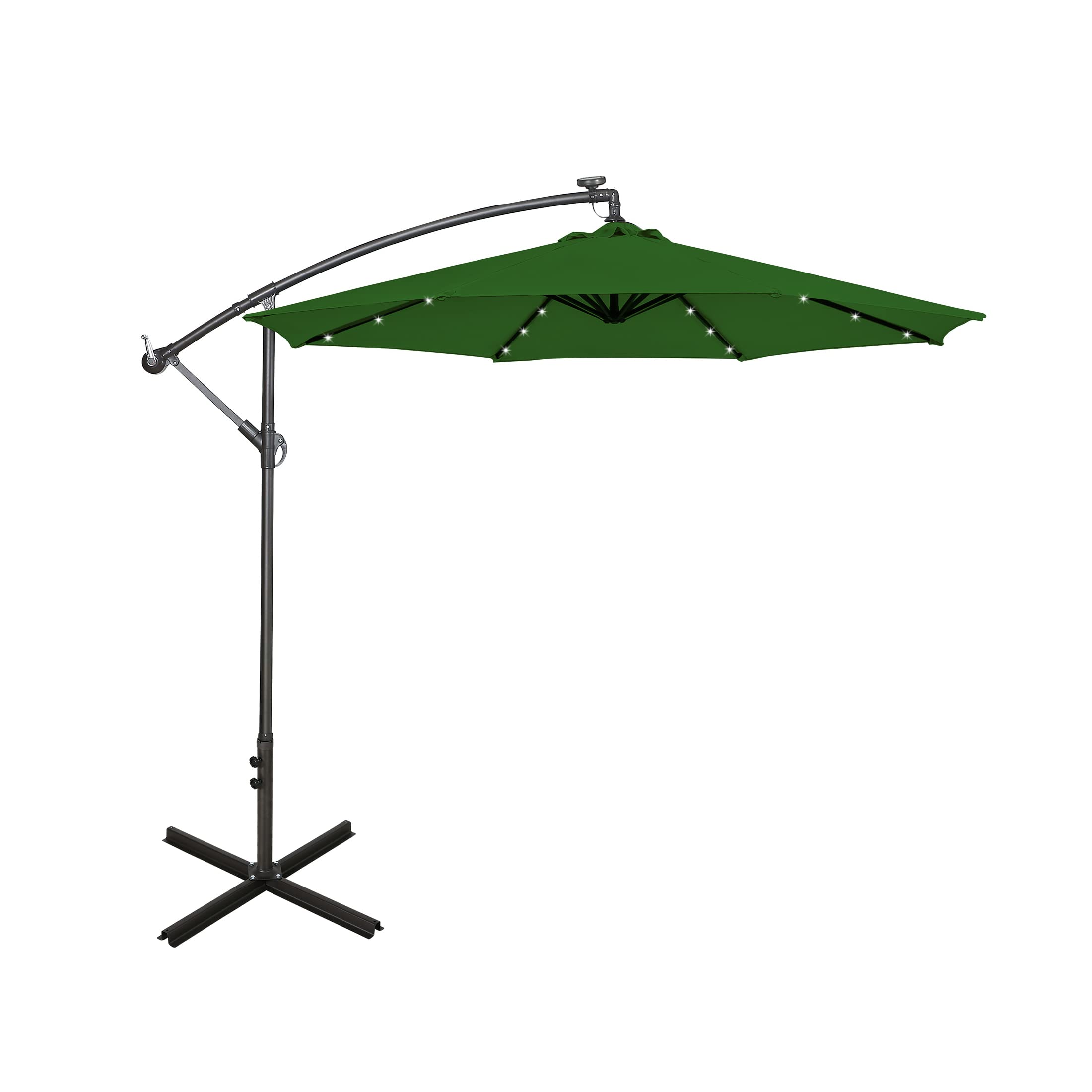 WO Home Furniture 10ft Cantilever Patio LED Umbrella Set of 2 PCS with Stand Kit - Dark Green Outdoor Lighting for Garden, Poolside & Backyard Relaxation