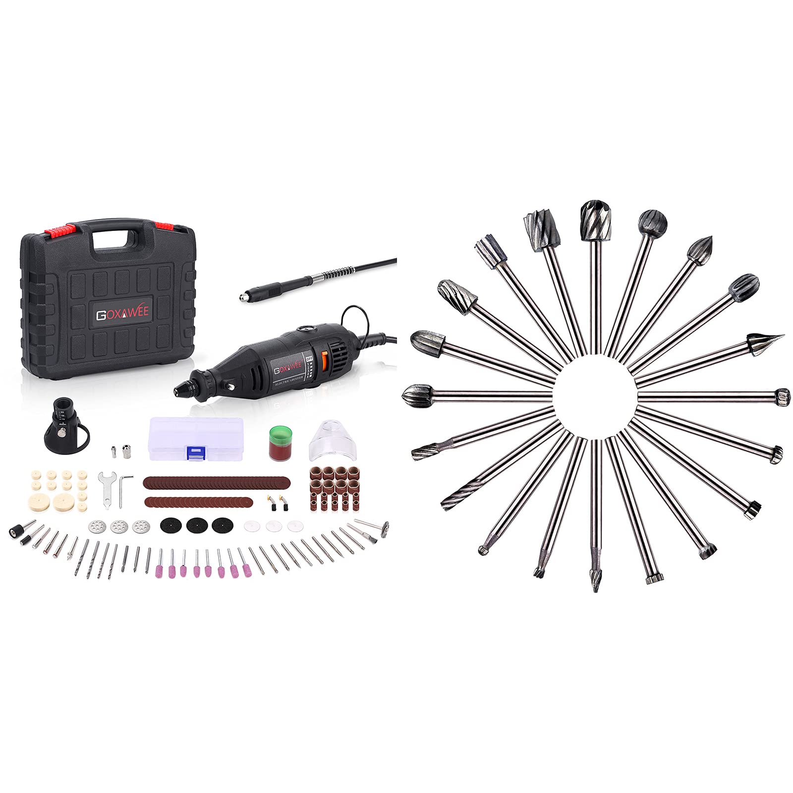 GOXAWEE Rotary Tool Kit with 20Pcs HSS Milling Bits - Wood Milling Cutter & Routing Tool Set for DIY Woodworking, Metal Engraving & Craft Projects | Perfect for Home Improvement & Hobbyists