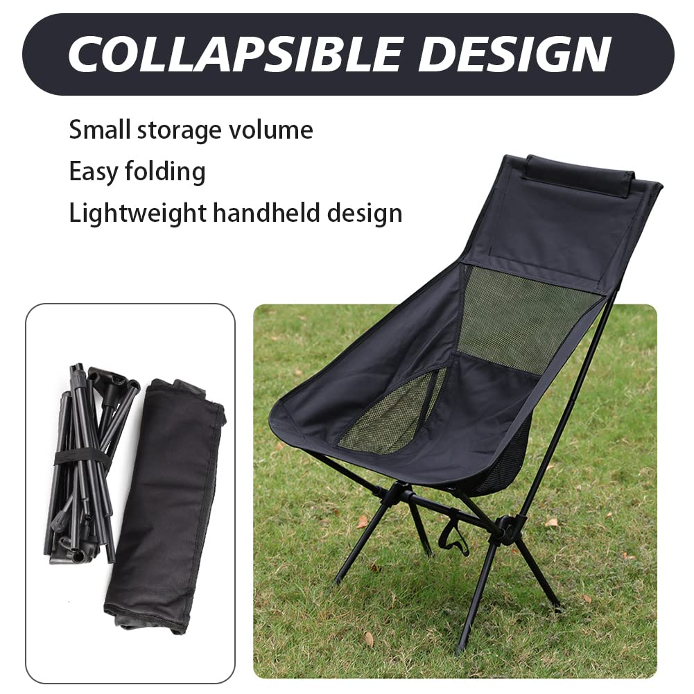aiGear Portable Camping Chair - Heavy Duty 300 lb Capacity, Lightweight Folding Beach Chair with Storage Bag & High Back Support - Oxford Fabric for Outdoor, Lawn, Picnic, Travel & Beach Activities
