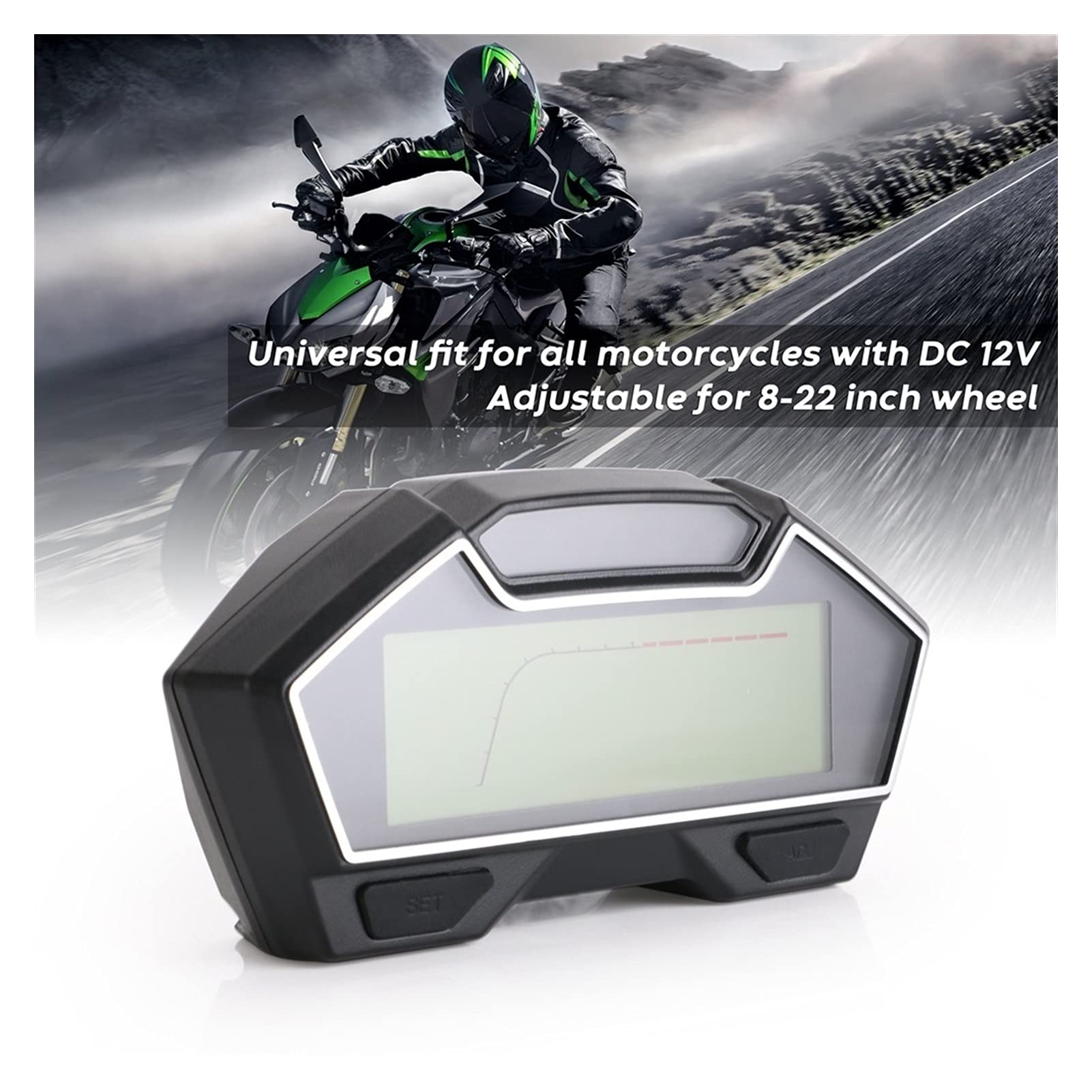 Universal Motorcycle LCD Speedometer Odometer - Racing Fuel Gauge with Oil/Water Temp Display (199 KPH, Army Green) | DIY Installation for Cruiser, Sport Bike & Off-Road Motorcycles