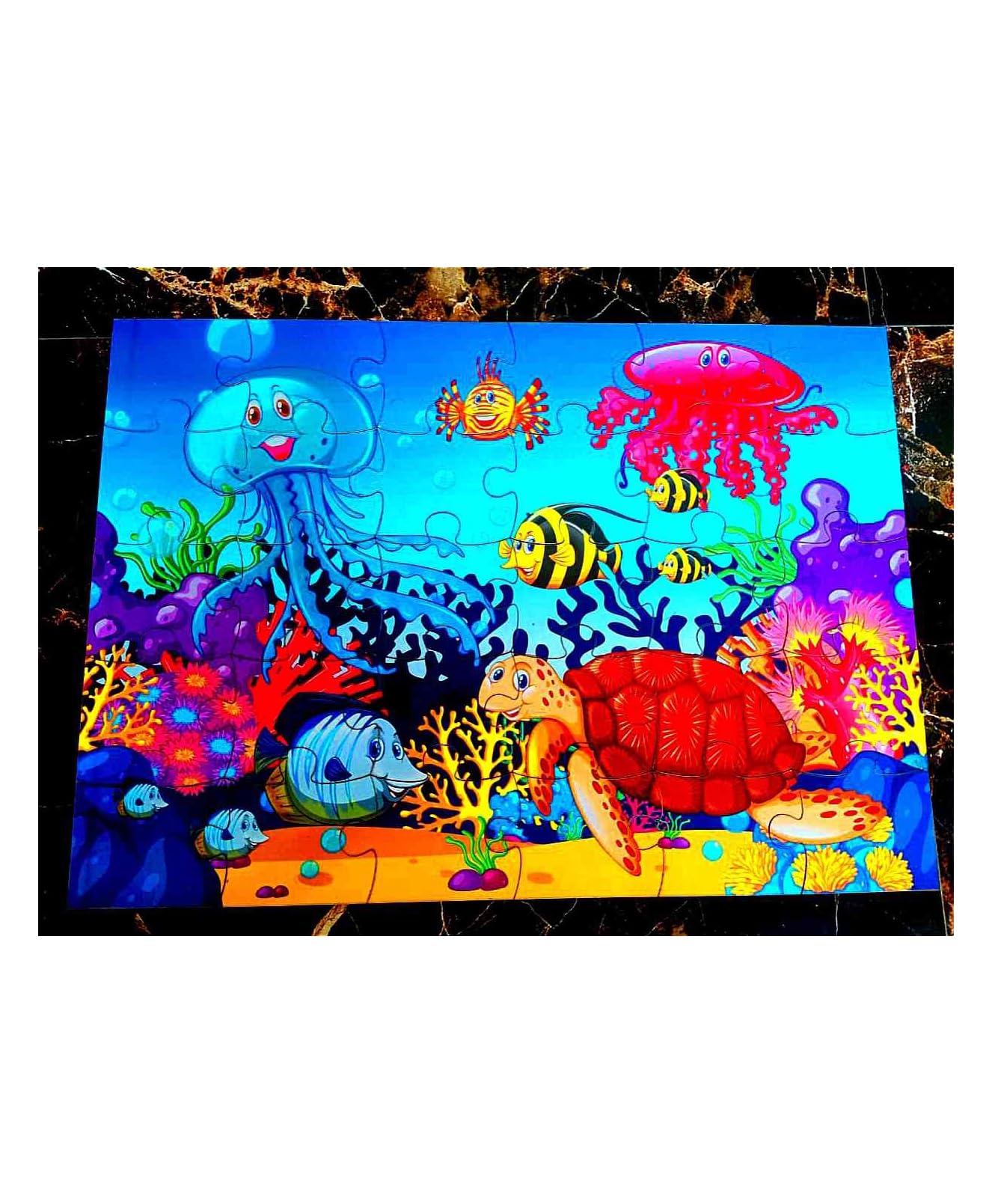 Fingo Wooden Jumbo Size Brain Jigsaw Puzzle - 30 Piece Aqua Animal Theme Educational Toy for Kids | Perfect for Family Game Night, Classroom Activities & Cognitive Development