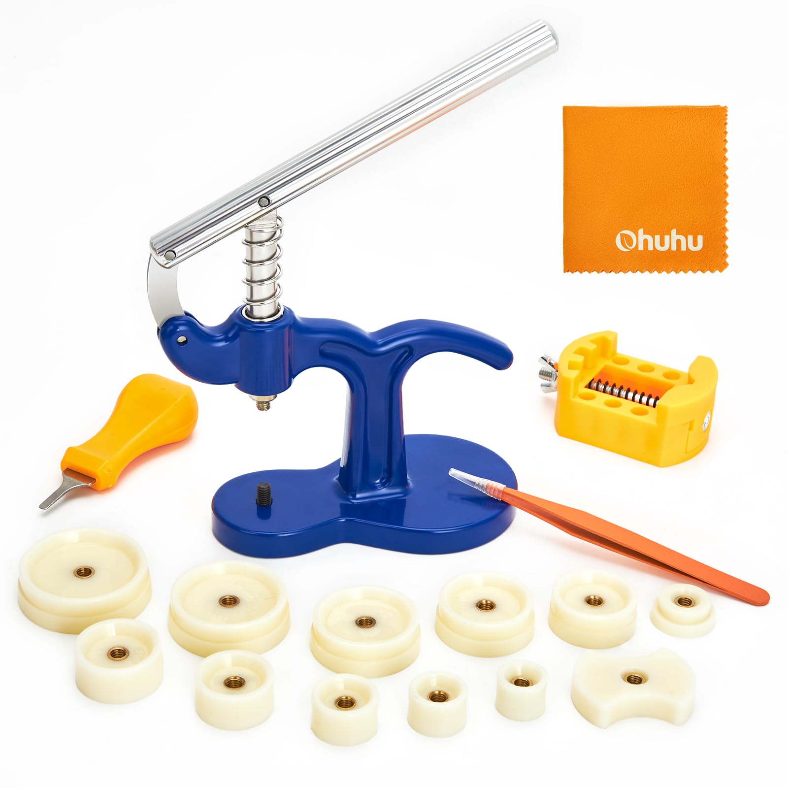 Ohuhu Professional 27-Piece Watch Press Set - Upgraded Watch Case Back Press, Remover & Closer Tool with 12 Dies, Tweezers, Protective Films & Cleaning Cloth - Perfect for Watch Repair & Maintenance at Home or Workshop
