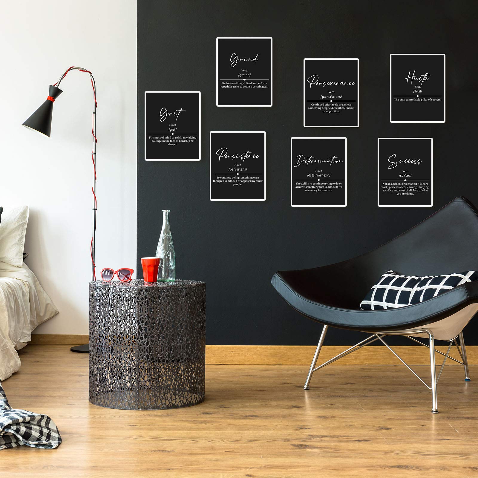 9-Piece Motivational Office Wall Art Set - Grind Hustle Execution Success Quotes, Entrepreneur Posters for Office & Living Room Decor (Black) - Perfect for Home Office, Workspace & Business Inspiration