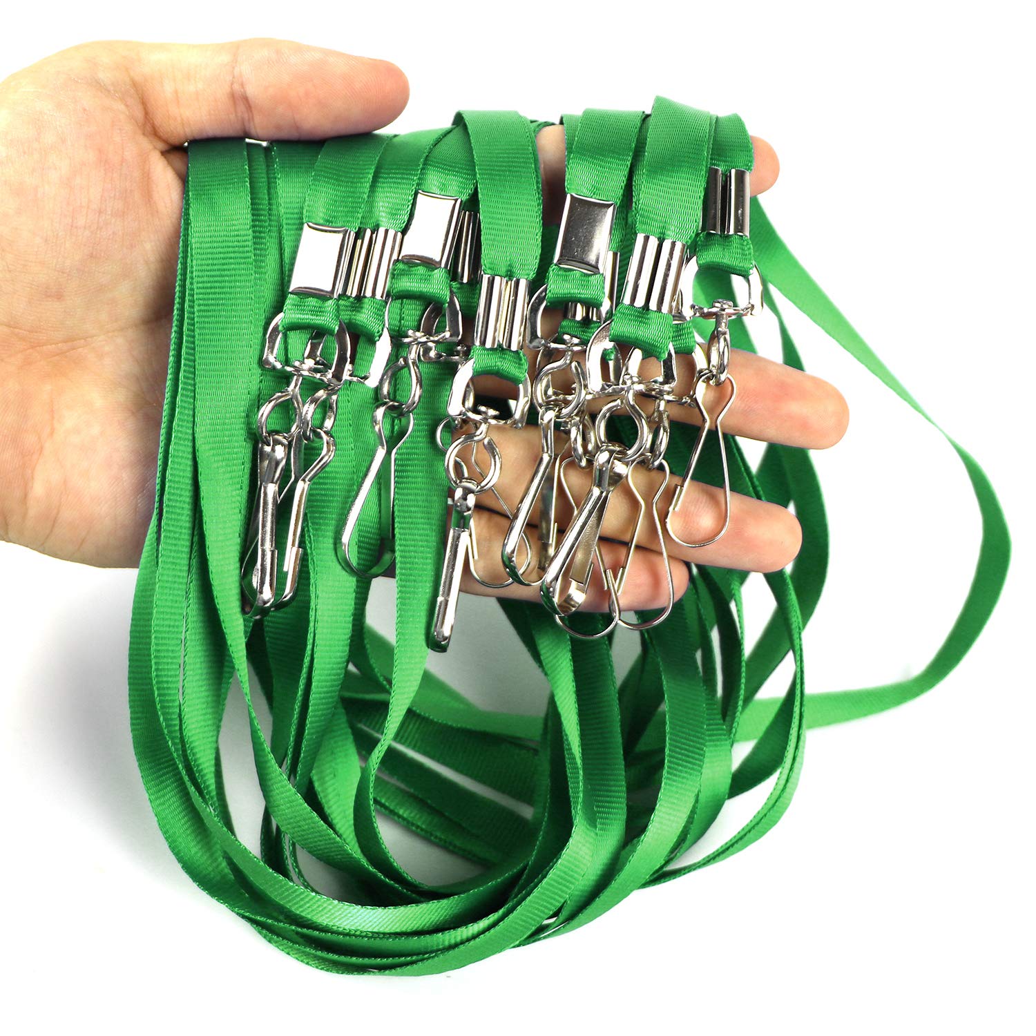 Premium Nylon Lanyards for ID Badges - 50 Pack (Green) - Office, School, Events