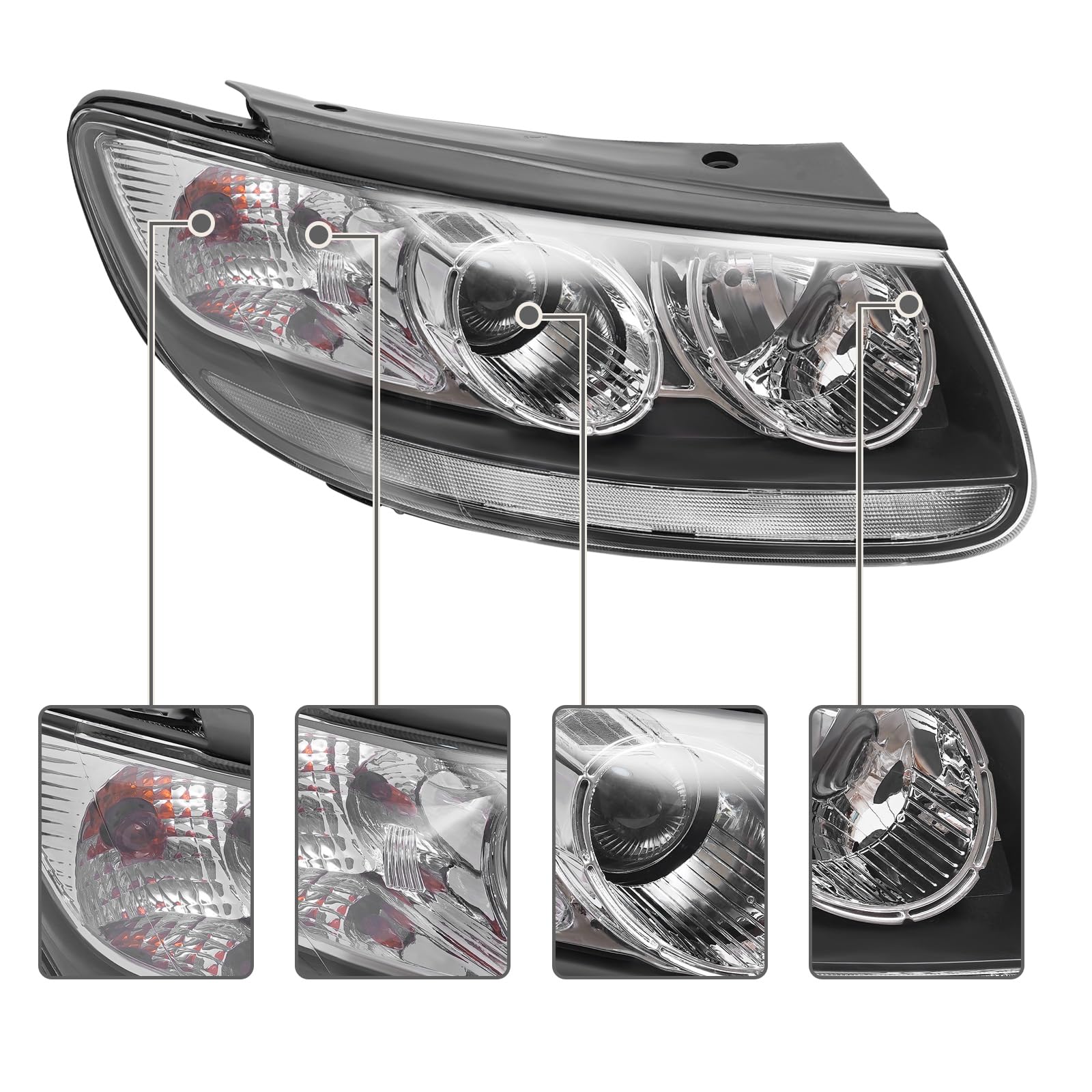 Gdrasuya10 Pair of Projector Headlights for Hyundai Santa Fe 2007-2012 - Driver & Passenger Side Headlamp Assembly Replacement - Perfect for Night Driving & Off-Road Adventures