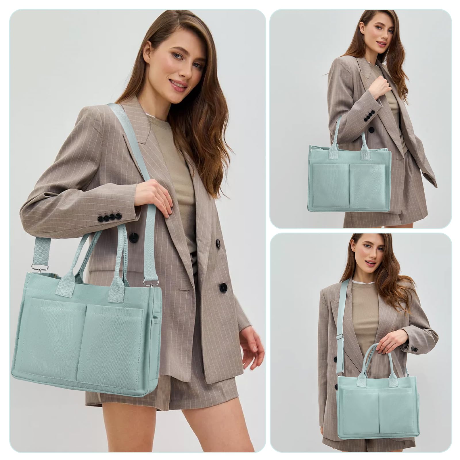 Stylish Canvas Tote Bags for Women - Large Work Tote with Multiple Pockets, Durable Crossbody & Shoulder Handbag - Perfect for Office, Travel, Shopping & Everyday Use