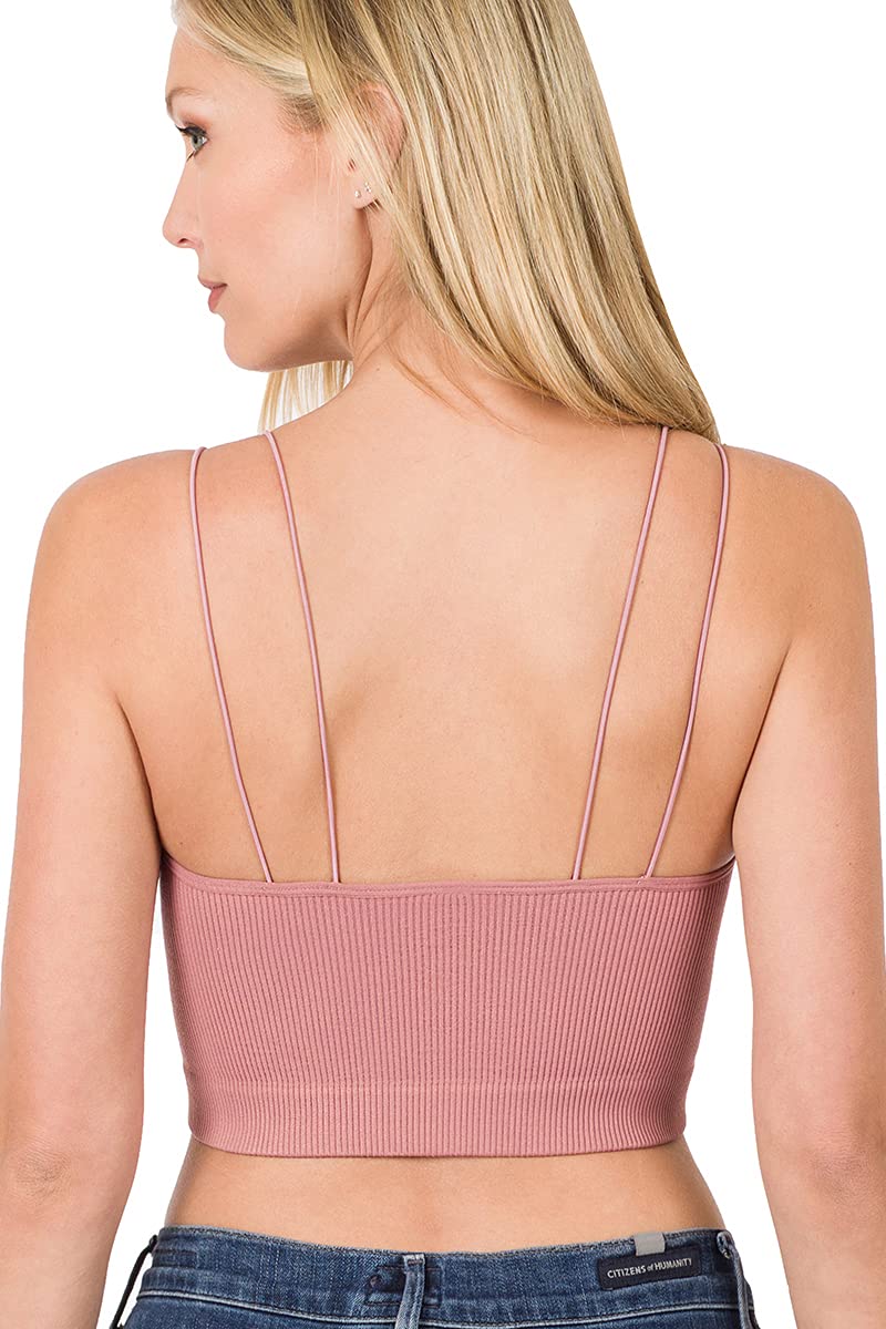 Zenana Ribbed Knit Seamless Spaghetti Strap Cropped Cami & Halter Neck Crop Tank Top - Women's Fashion Tops for Summer, Casual Wear, Layering, and Night Out
