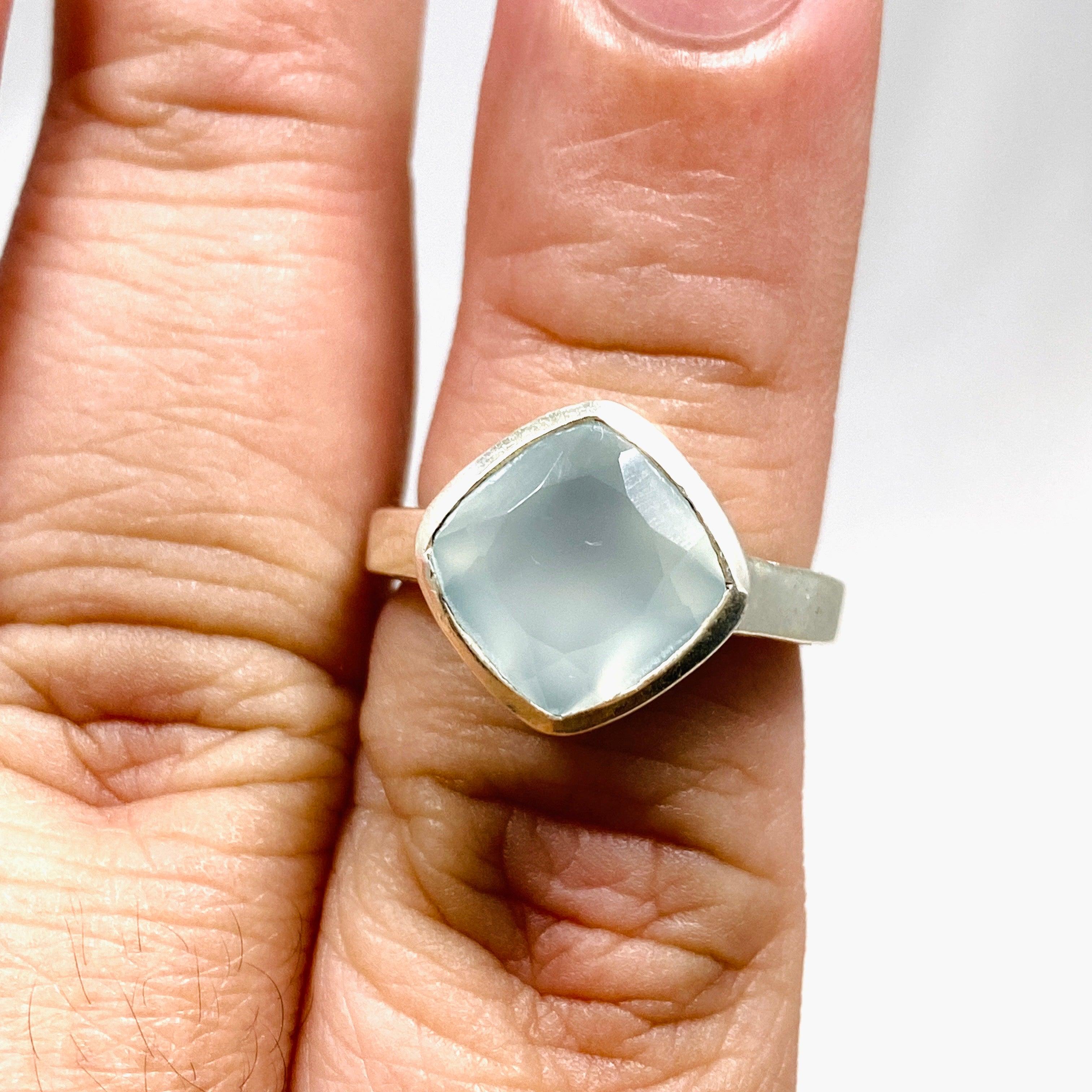Aqua Chalcedony Boho Style Square Ring R3911 - Handmade Bohemian Jewelry for Women, Unique Gemstone Statement Ring - Perfect for Festivals, Parties & Everyday Wear