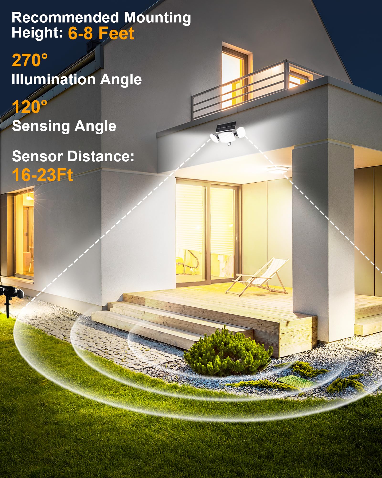 208 LED Solar Motion Sensor Lights Outdoor - Super Bright 270° Illumination Security Floodlight for Garden, Porch, Pathway - 3 Lighting Modes, IP65 Waterproof, Stake or Wall Mount - Perfect for Nighttime Safety & Landscape Lighting