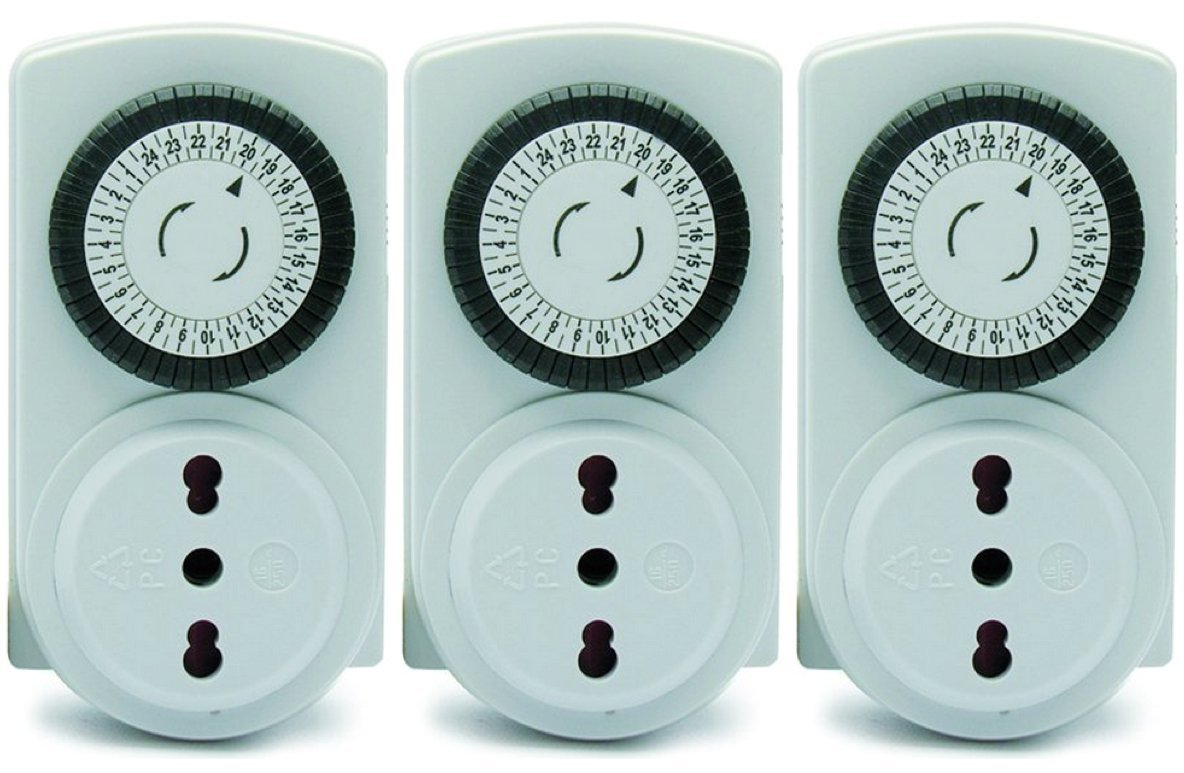 Electraline 3333 Kit - 3-Piece Daily Mechanical Timer Set, 3680W 250V, for Home Appliances, Lights & Aquariums (Ideal for Energy Saving & Automation)