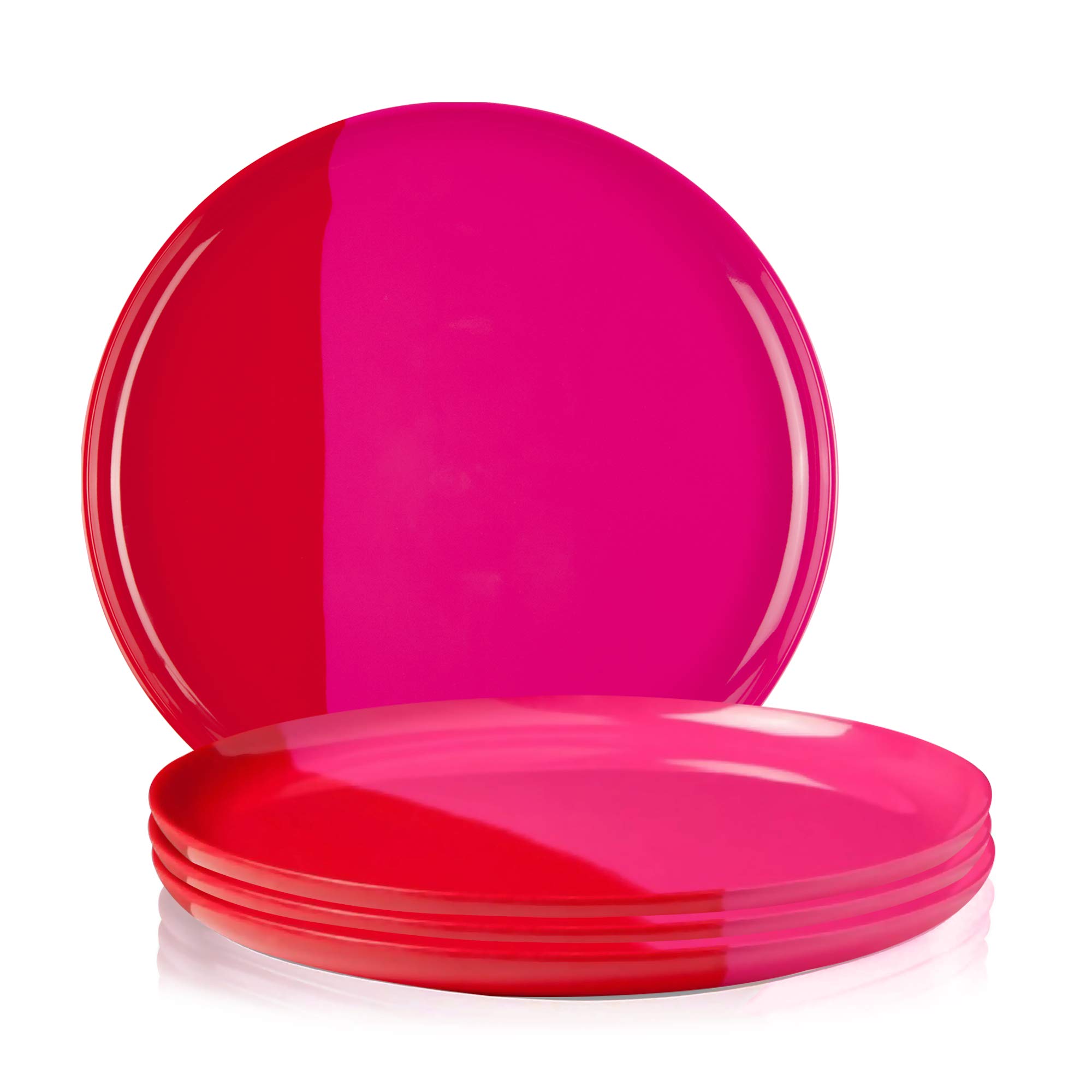 Melamine Dinner Plates Set of 4 - Break & Chip-Resistant, Durable Dishwasher Safe Dinnerware for Indoor & Outdoor Use - Perfect for Picnics, BBQs, and Everyday Dining - Fuchsia/Red