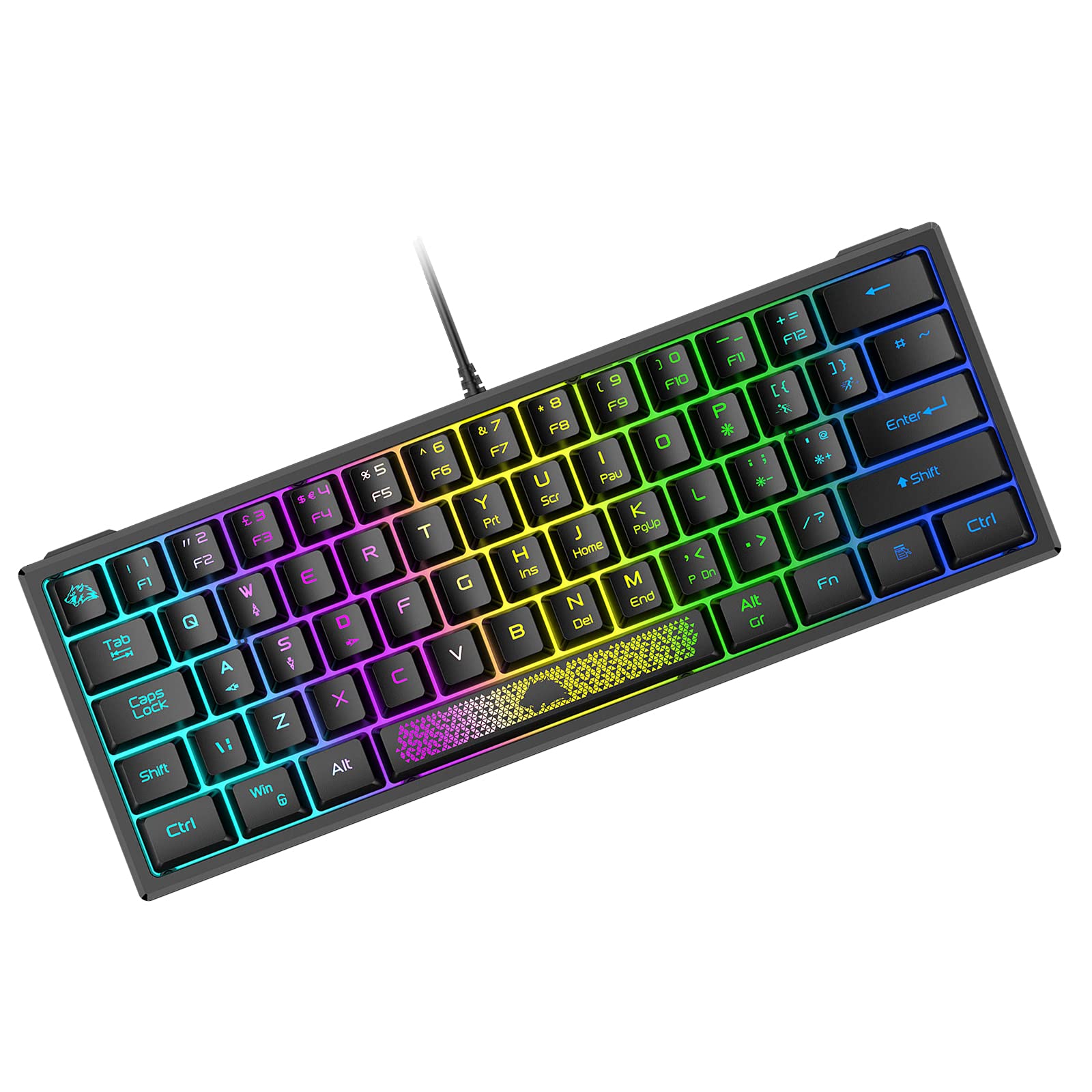 ZIYOU LANG K61 60% Compact Mechanical Feel Gaming Keyboard - RGB Rainbow Backlit, 62-Key Ergonomic Design, 19-Key Anti-Ghosting, Waterproof USB Wired for PC/Mac/Windows - Perfect for Gamers, Typists & Office Work (Black)