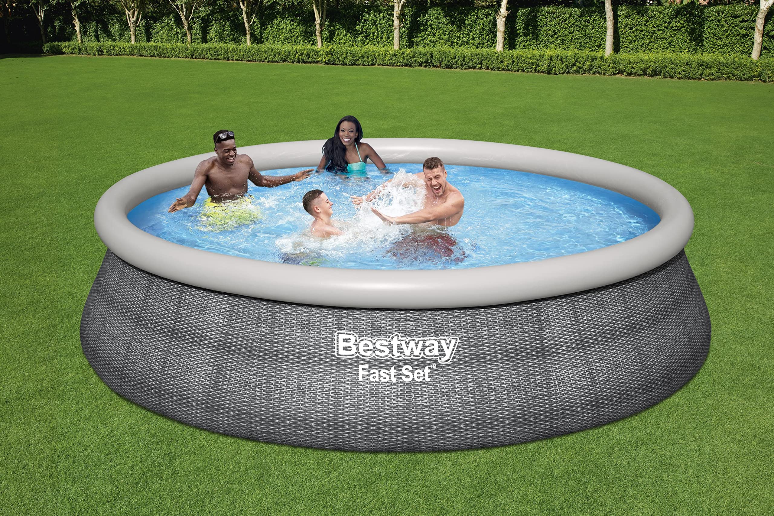 Bestway Fast Set™ 15 Foot Round Inflatable Pool Set with Filter Pump, Ladder, and Cover - Perfect for Backyard Summer Fun, Family Gatherings, and Outdoor Relaxation