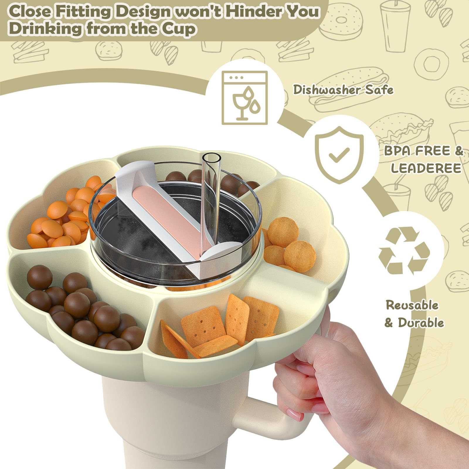 Stanley 40 oz Tumbler Snack Bowl - Silicone Snack Tray Accessory Compatible with 40 oz Cup with Handle - Perfect for Car Cup Holder, Movie Theater, Home & Outdoor Activities - Stanley Cup Accessories for Snacks On-The-Go