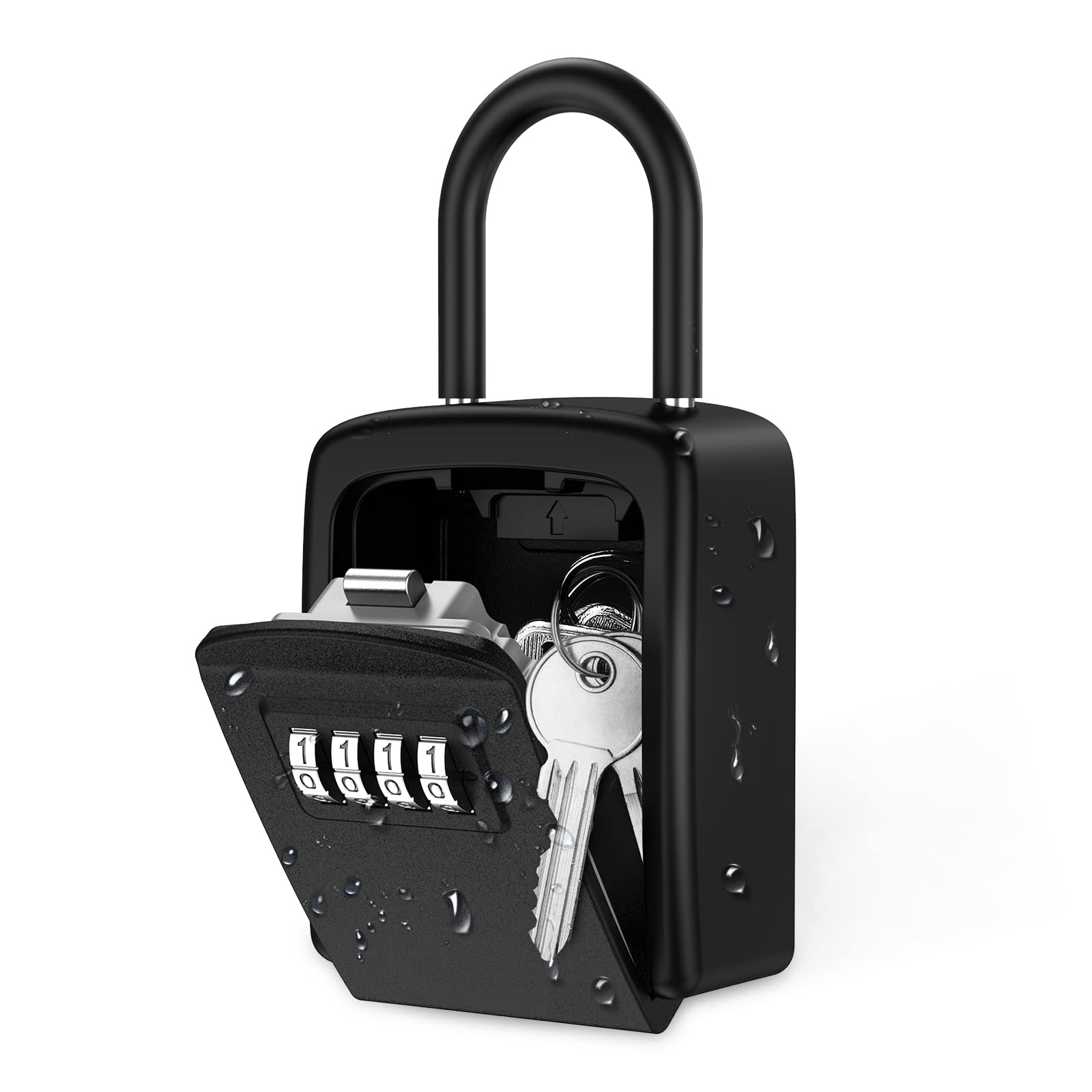 **Weatherproof 4-Digit Combination Key Lock Box – Wall Mounted Key Safe for Indoor & Outdoor Use – Holds 5 Keys – Removable Shackle – Compact 3.66-Inch Design (Black) – Perfect for Home, Office, Vacation Rentals & Emergency Access**
