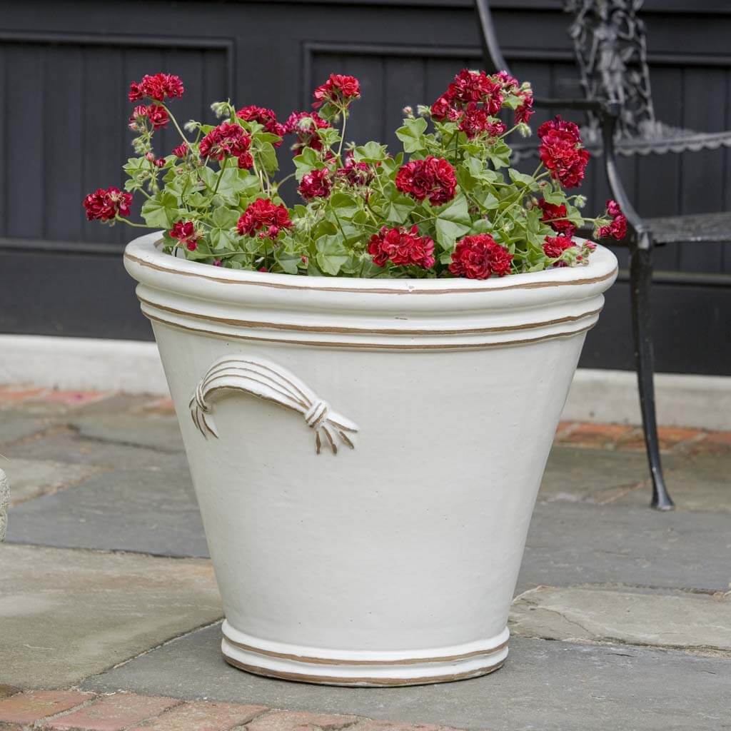 Campania International Fluted Handle Planter Set of 3 - Antique White Ceramic Flower Pots for Indoor Plants, Outdoor Garden Decor, Patio & Home Décor