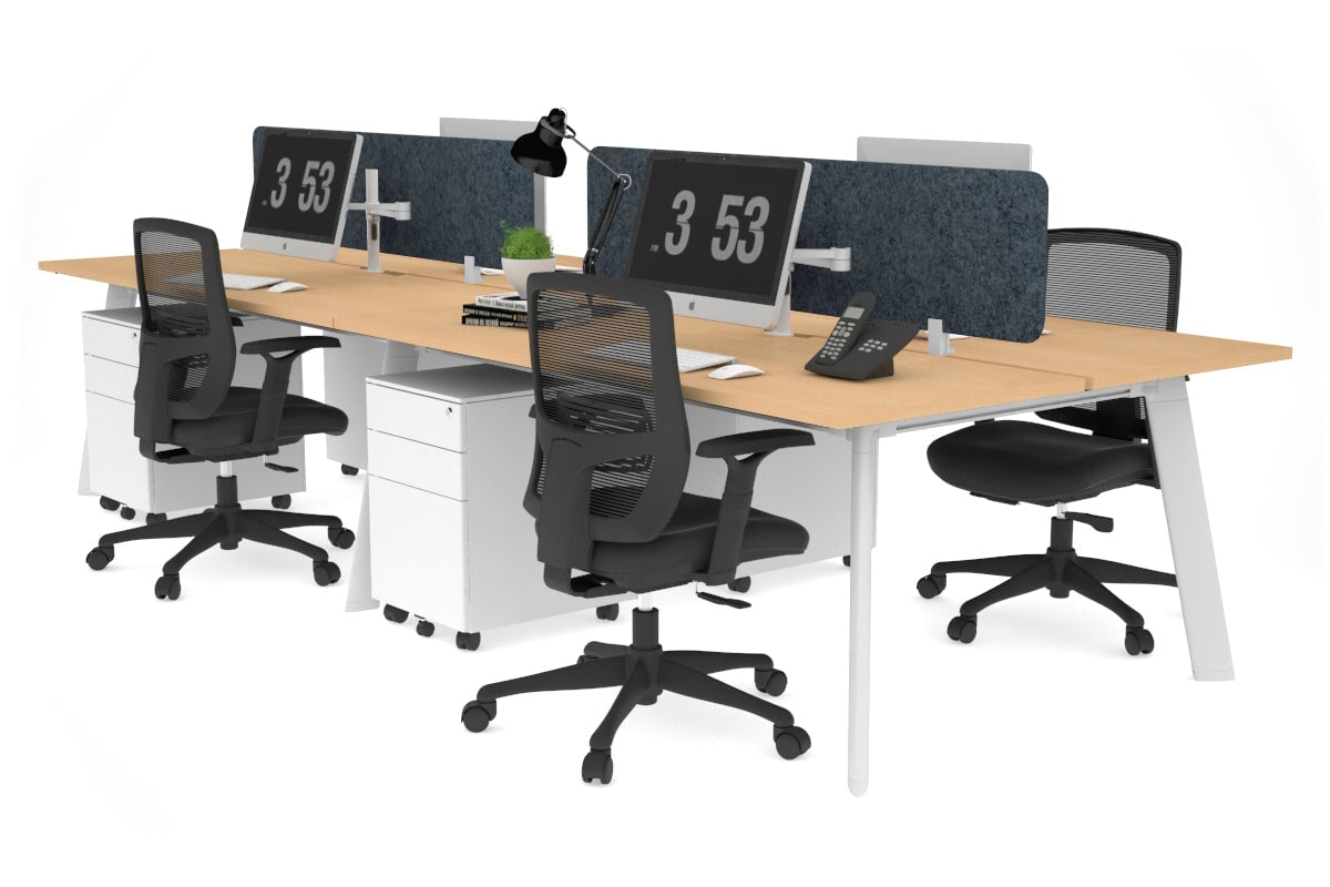4-Person Workstation with White Frame - 1400L x 800W Office Desk with Cable Management Scallop | Perfect for Team Collaboration, Open Office Spaces & Shared Work Environments