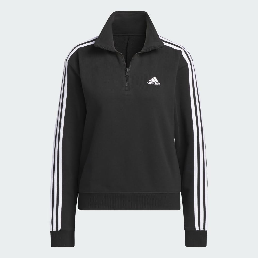 adidas Women's Essentials 3-Stripes Quarter-Zip Sweatshirt | Athletic Pullover for Running, Yoga & Casual Wear | Lightweight Fleece Jacket for Gym & Outdoor Activities