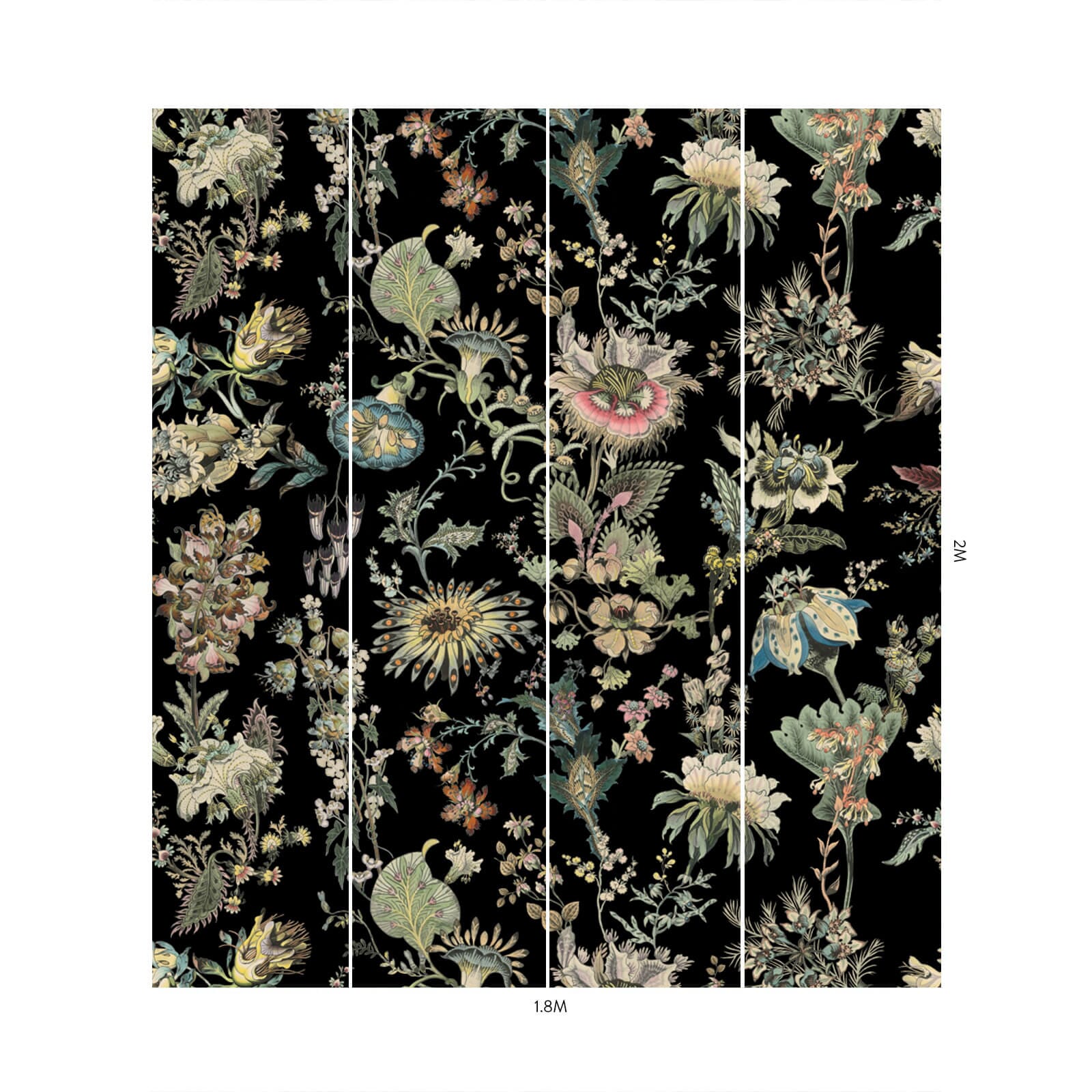 FLORA FANTASIA Black Botanical Wallpaper - Premium Peel & Stick Wall Mural for Bedroom, Living Room & Home Decor