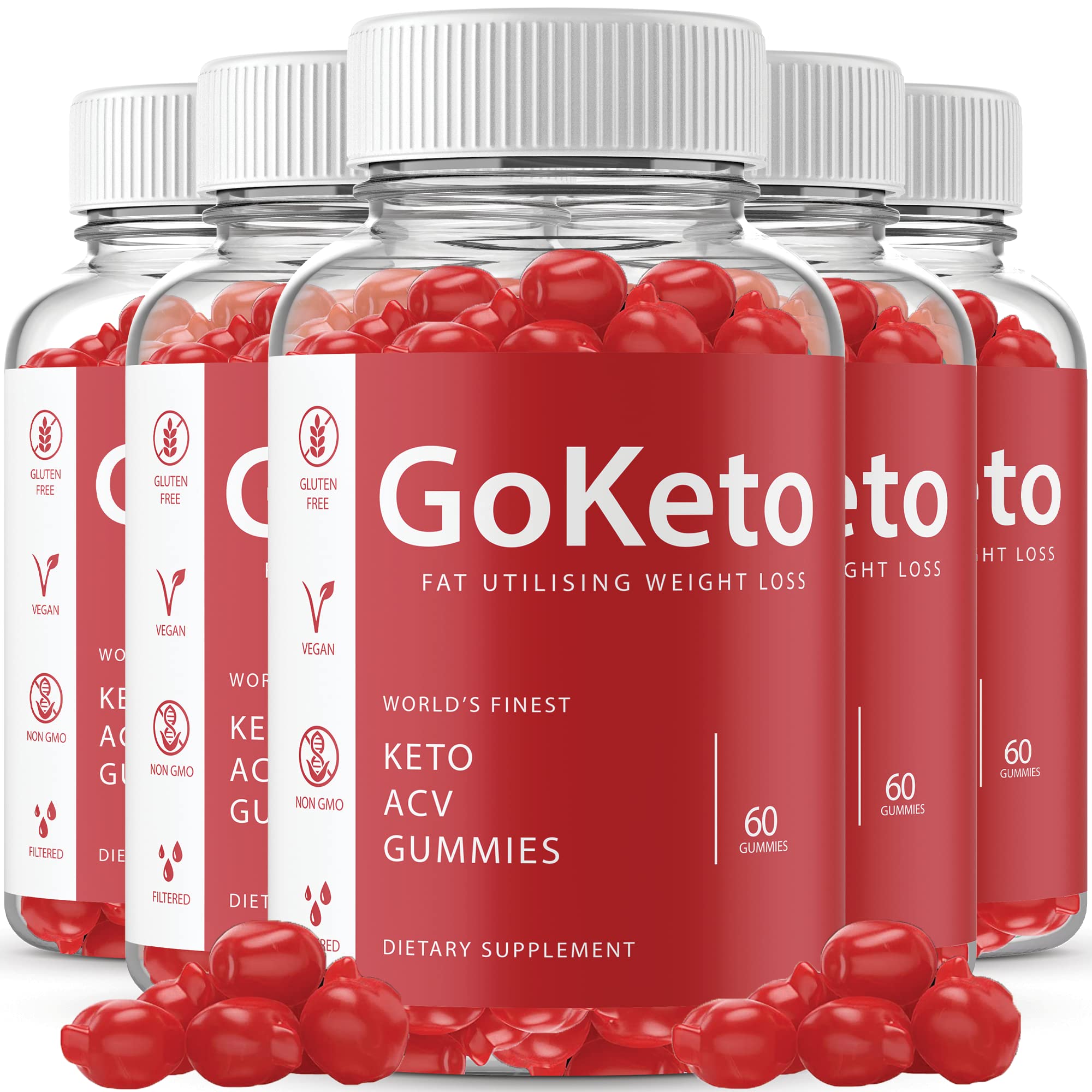 Go Ketos Keto Gummies - Sugar Free Ketogenic Diet Supplement (5 Bottles) for Weight Loss & Energy Boost - Perfect for Low Carb & Ketogenic Lifestyle
