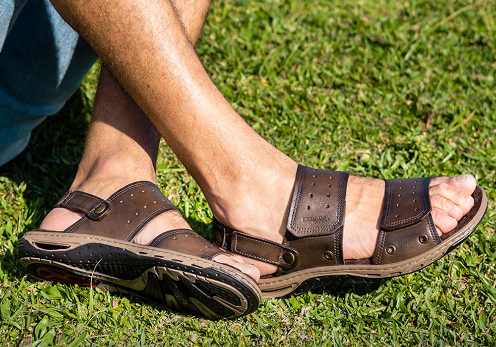 Jensen Men's Leather Comfort Cushioned Sandals - Handmade in Brazil - Breathable & Supportive for Walking, Travel & Summer Outdoors
