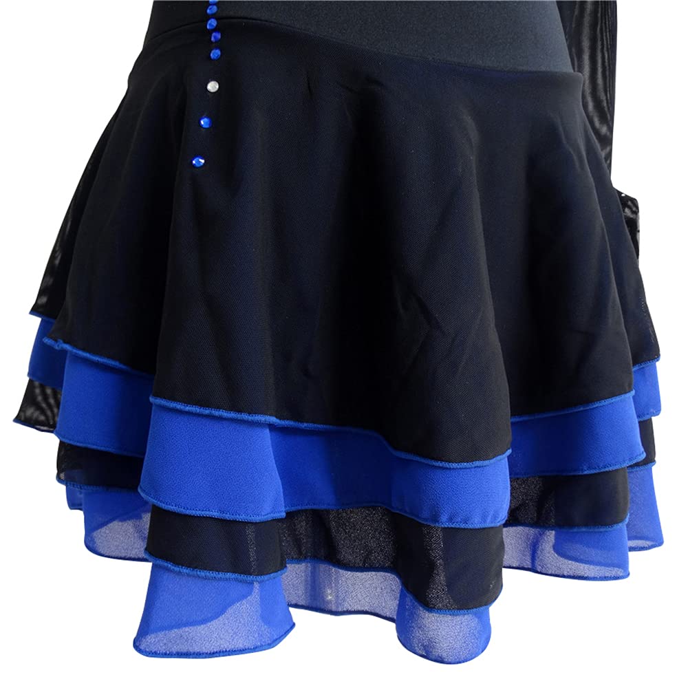 Girls & Women's Ice Skating Dress - 4-Layer Black & Blue Competition Skirt for Figure Skating & Performances