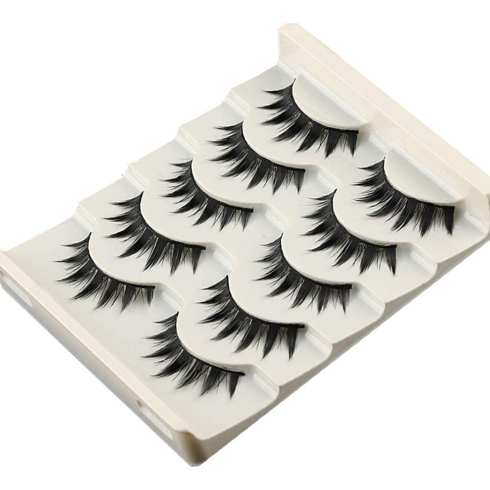 Japanese Style False Eyelashes - Thick Dramatic Eyelash Extensions for Cosplay & Everyday Makeup, Reusable Natural Looking Lashes (5 Pairs) - Perfect for Parties, Halloween, Photoshoots & Special Occasions