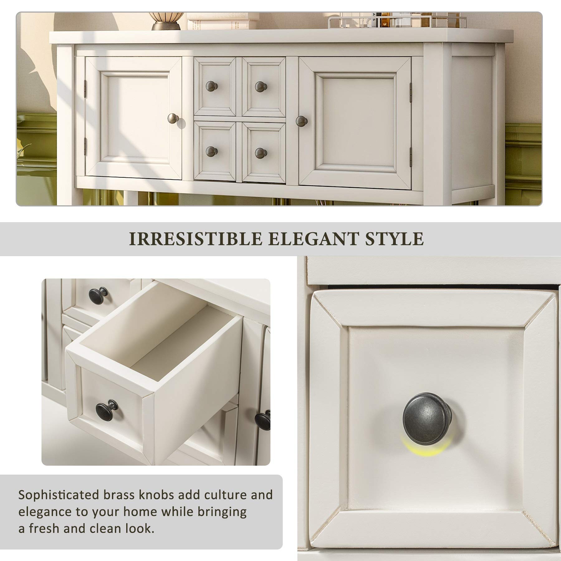 Danxee White Wood Buffet Storage Cabinet Console Table with 4 Drawers & Shelves - Kitchen, Dining Room & Living Room Furniture for Home Organization & Stylish Storage