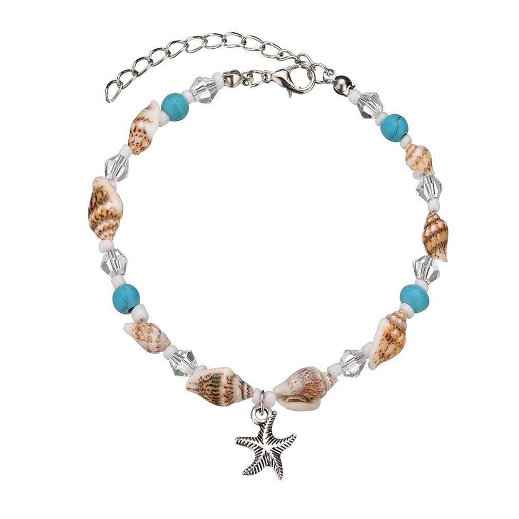Starfish Shell Anklet with Conch Beads - Adjustable Beach Foot Bracelet Jewelry for Women - Perfect for Summer Vacations, Boho Fashion & Beach Weddings