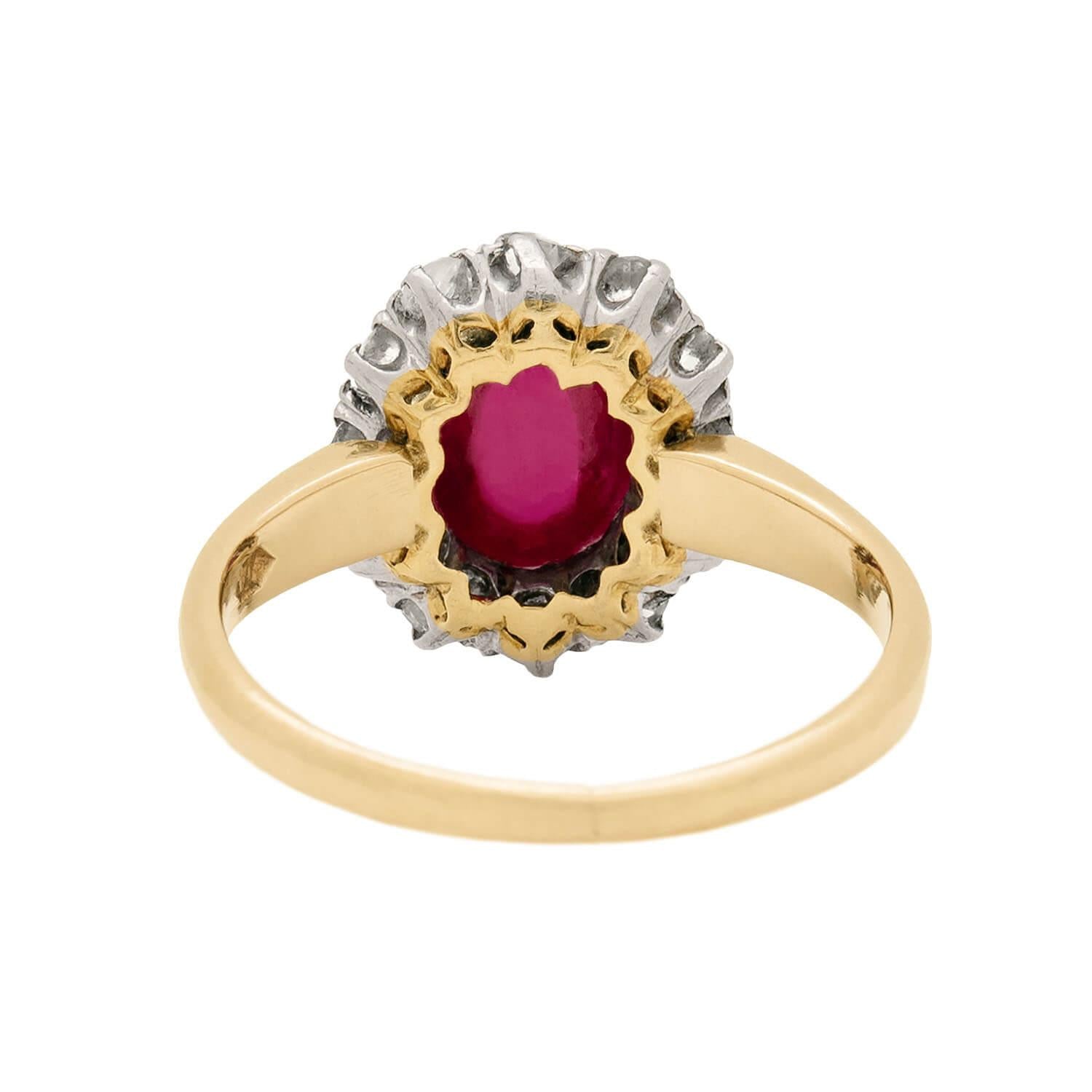 Victorian Style 14k Gold & Sterling Silver Ruby Cabochon Diamond Cluster Engagement Ring for Women - Perfect for Proposals, Weddings & Anniversaries