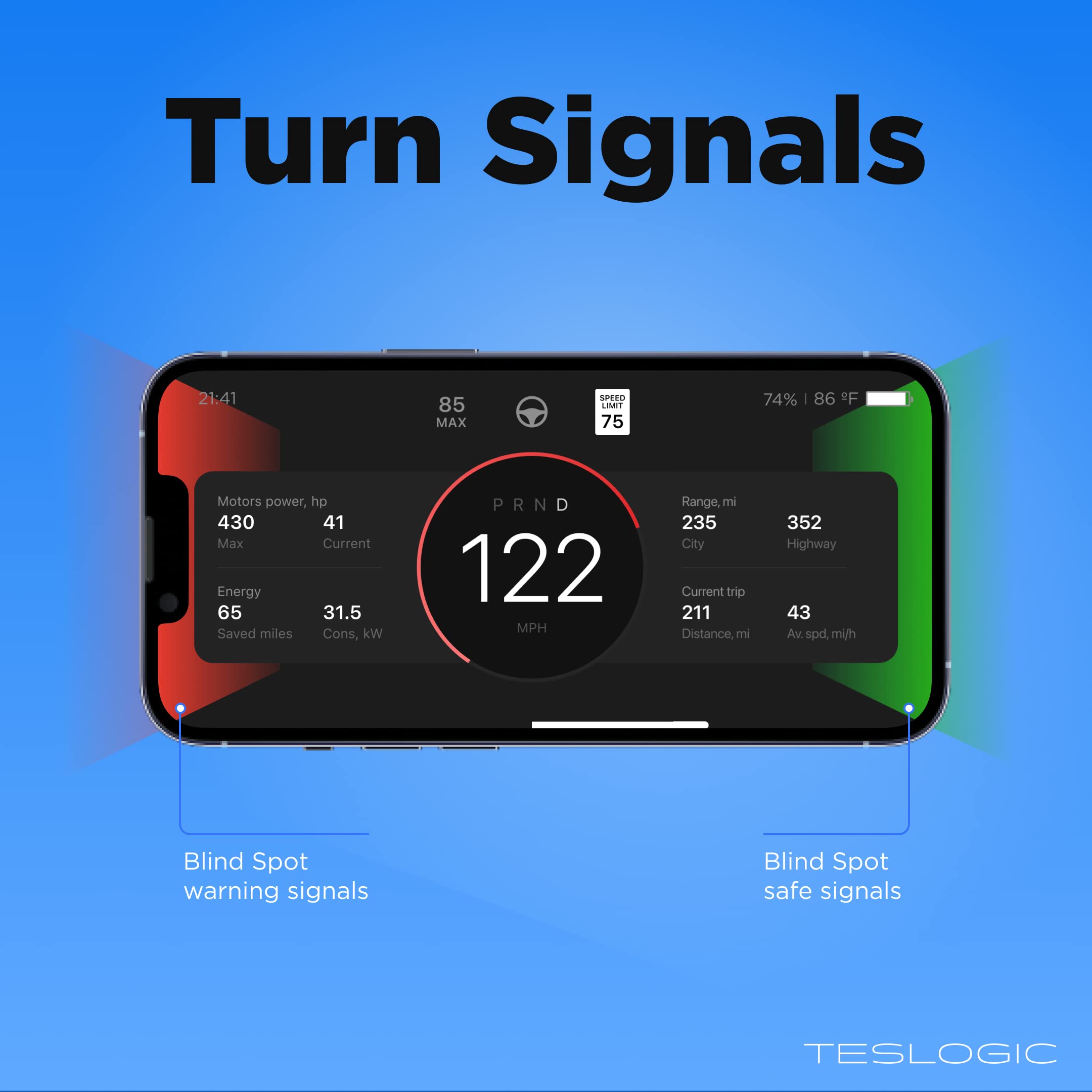 Teslogic v2: Digital Instrument Cluster with Custom Shortcuts for Tesla Model 3 (2021+) & Model Y (All Years) - Wireless Charger Not Included | Real-Time Driving Data Display for Enhanced Safety & Convenience
