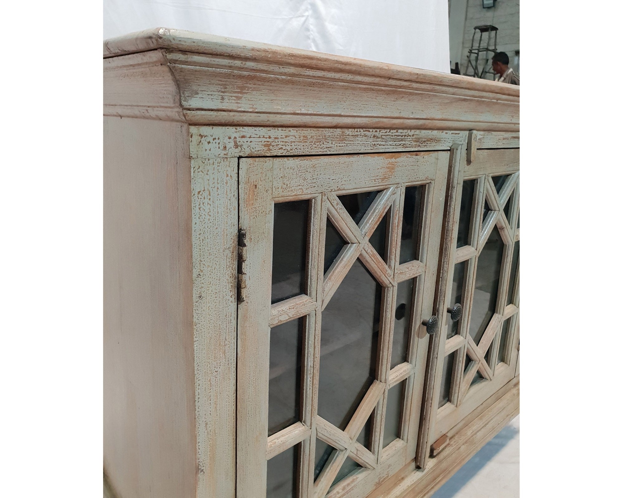 French Arched Hand Carved Solid Wood Buffet Sideboard - Rustic Beige 100x43x83cm - Perfect for Dining Room Storage, Kitchen Buffet & Farmhouse Decor