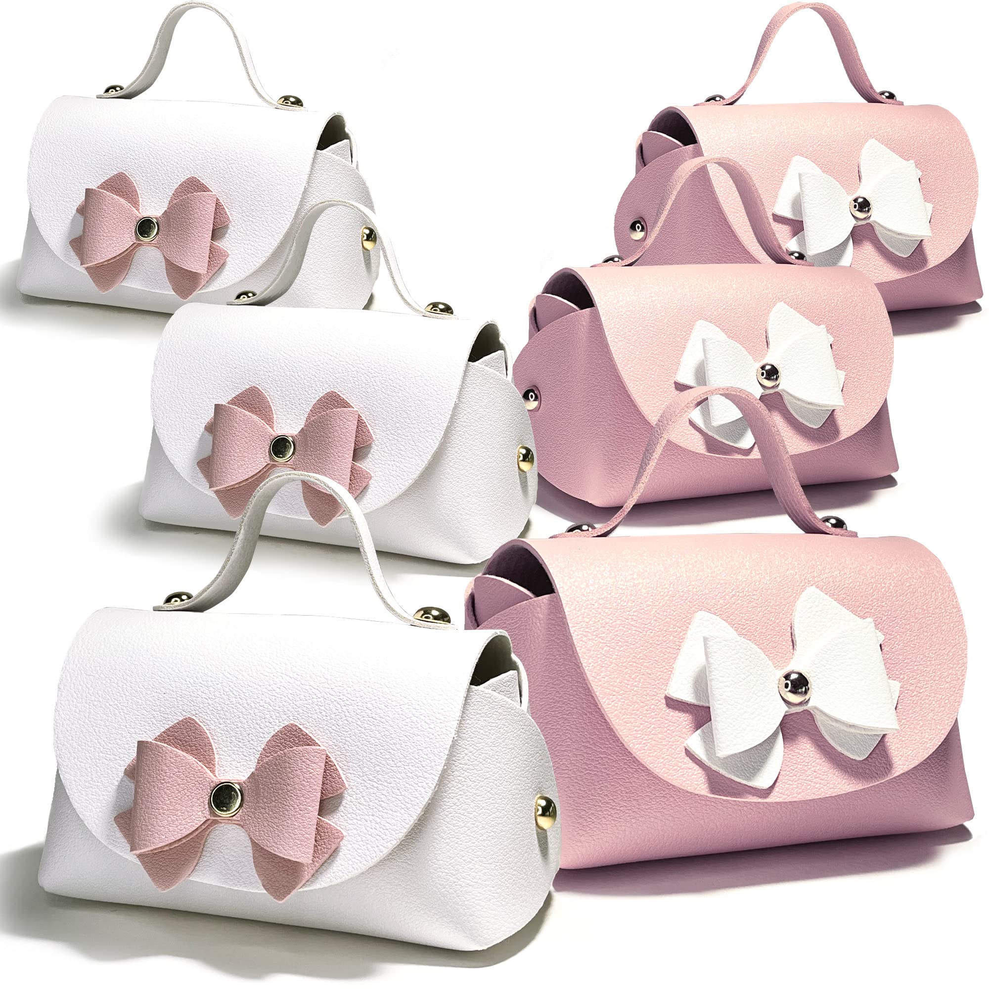 Luxury Mini Handbag Gift Box - 6 Pack for Wedding, Birthday & Baby Shower Favors - White & Pink