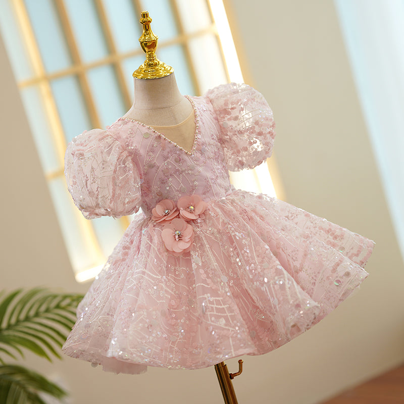 Sparkly Baby Girl Birthday Party Dresses - Cute Sequined Puff Sleeve Princess Gowns for 1st Birthday, Christening & Special Occasions | Formal Toddler Dresses for Photo Shoots & Celebrations