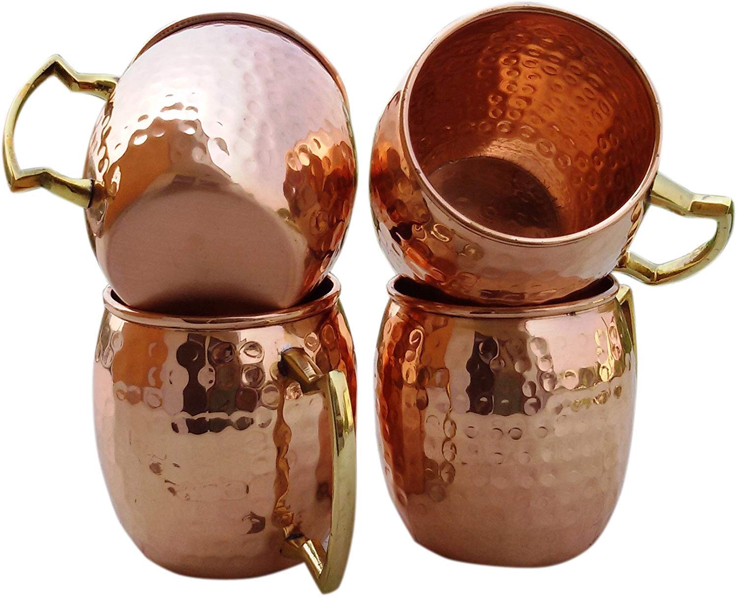 Handmade Indian Solid Copper Moscow Mule Mugs - 450ml Hammered Beer Cup with Brass Handle (Set of 8) - Perfect for Cocktails, Iced Coffee & Home Bar Decor